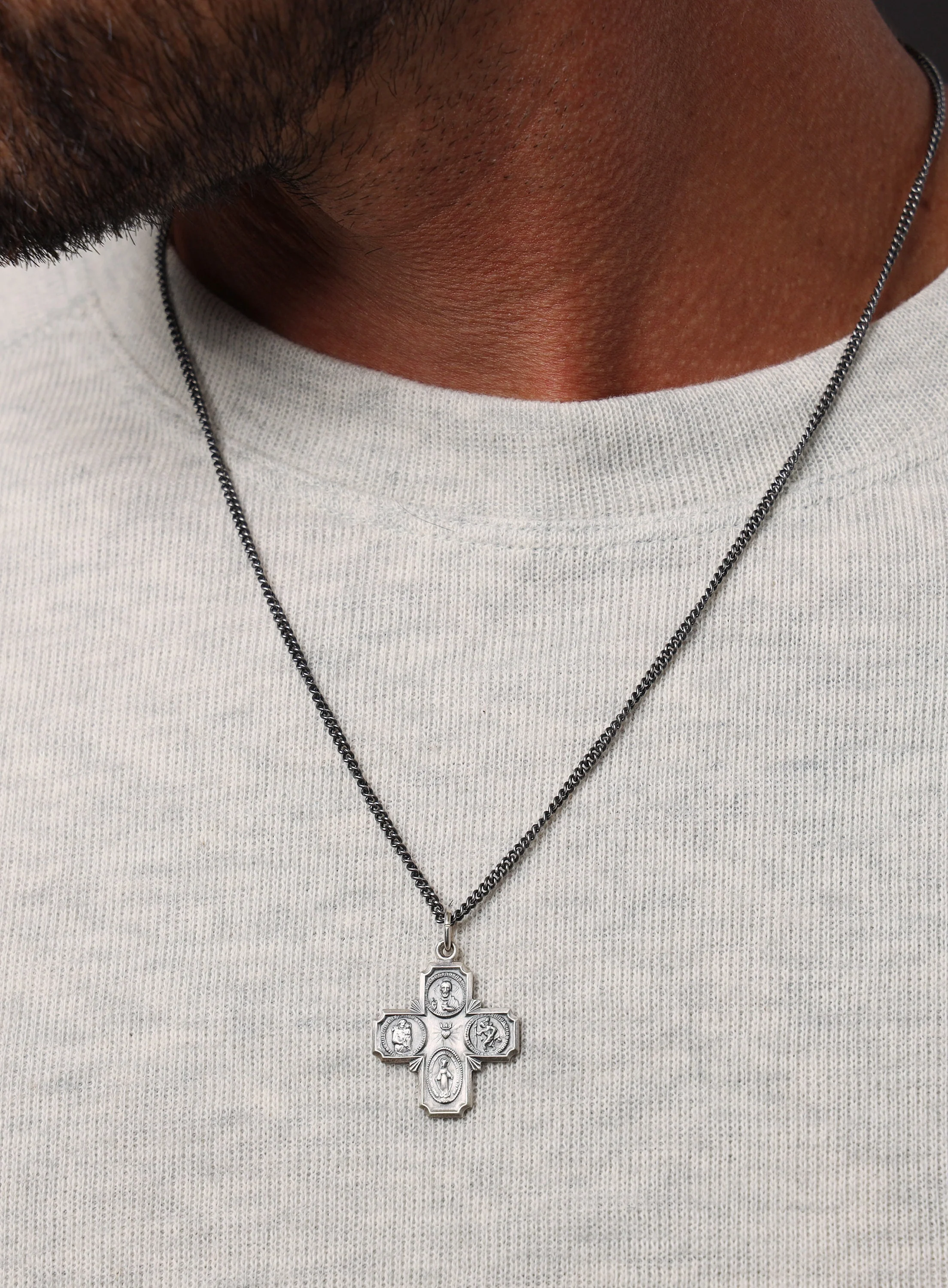 Sterling Silver Four Way Cross Pendant Necklace for Men - Image 3