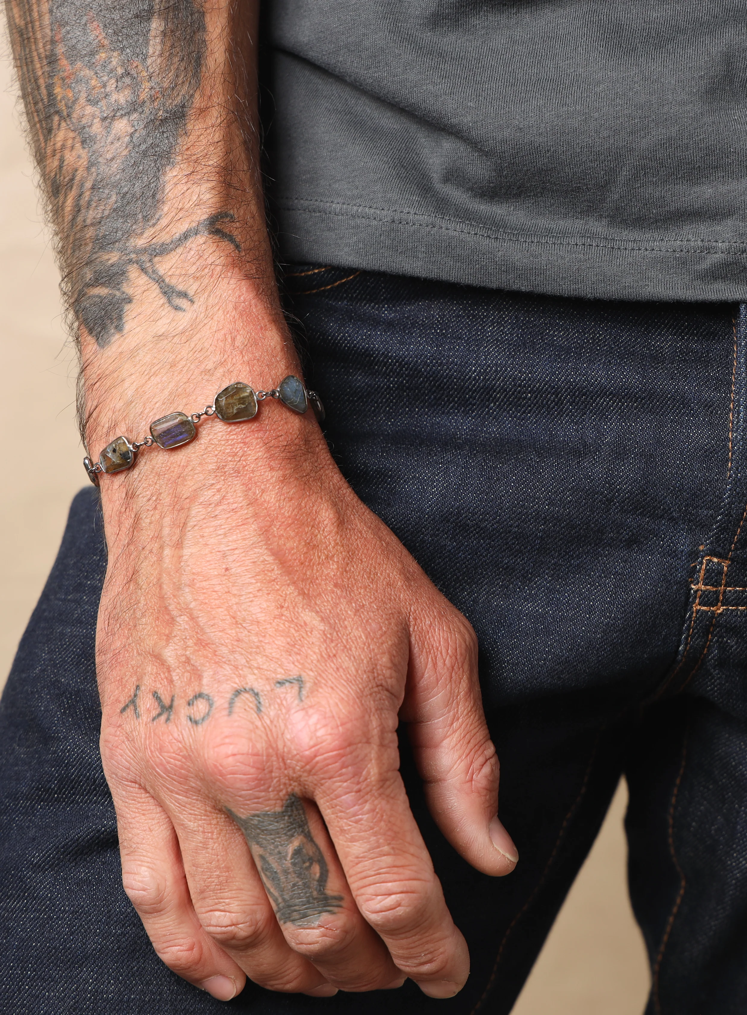 Labradorite and Sterling Silver Links Bracelet for Men