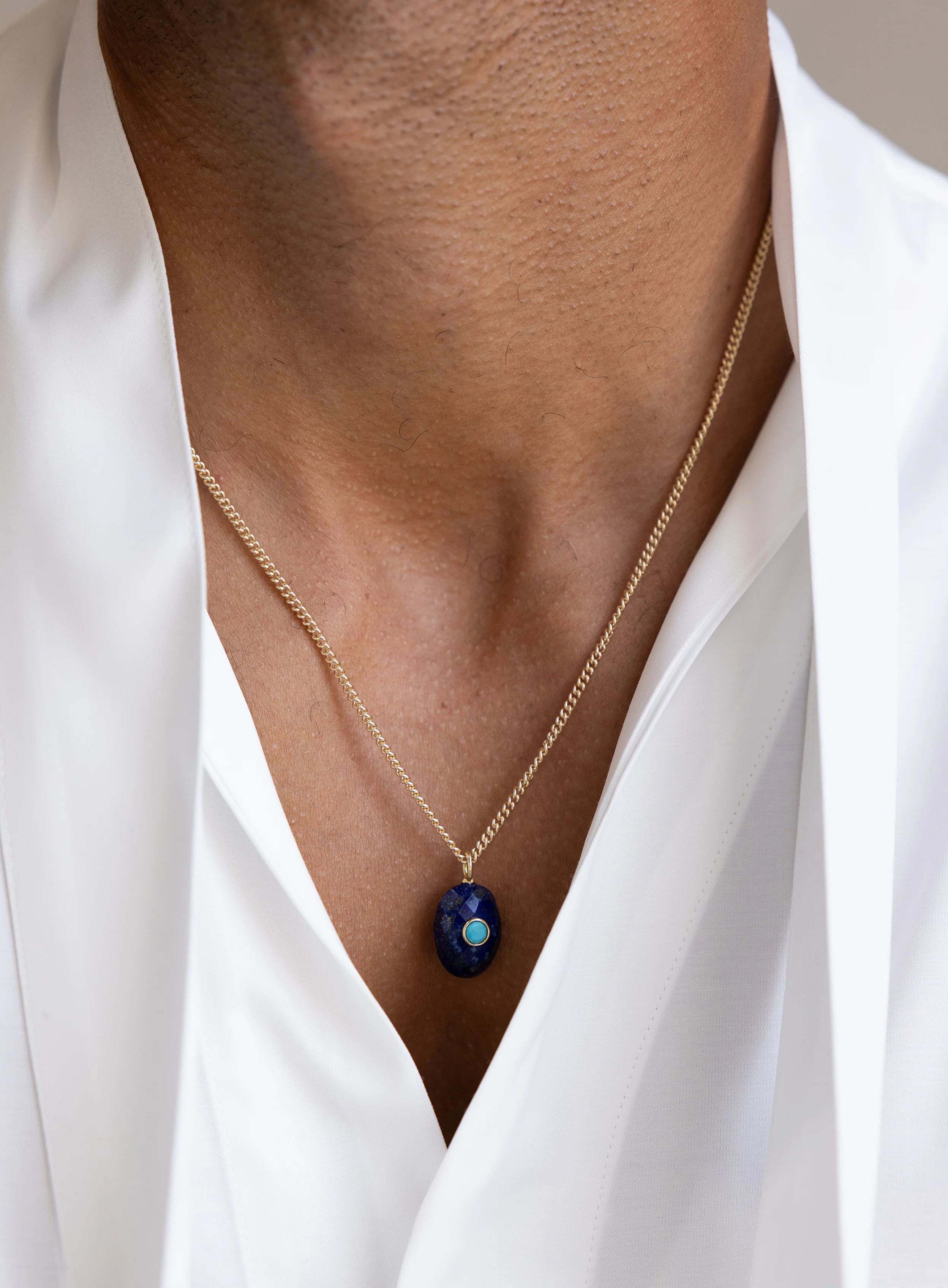 Genuine Lapis Lazuli and Turquoise Pendant Necklace on 14k Gold Filled Chain