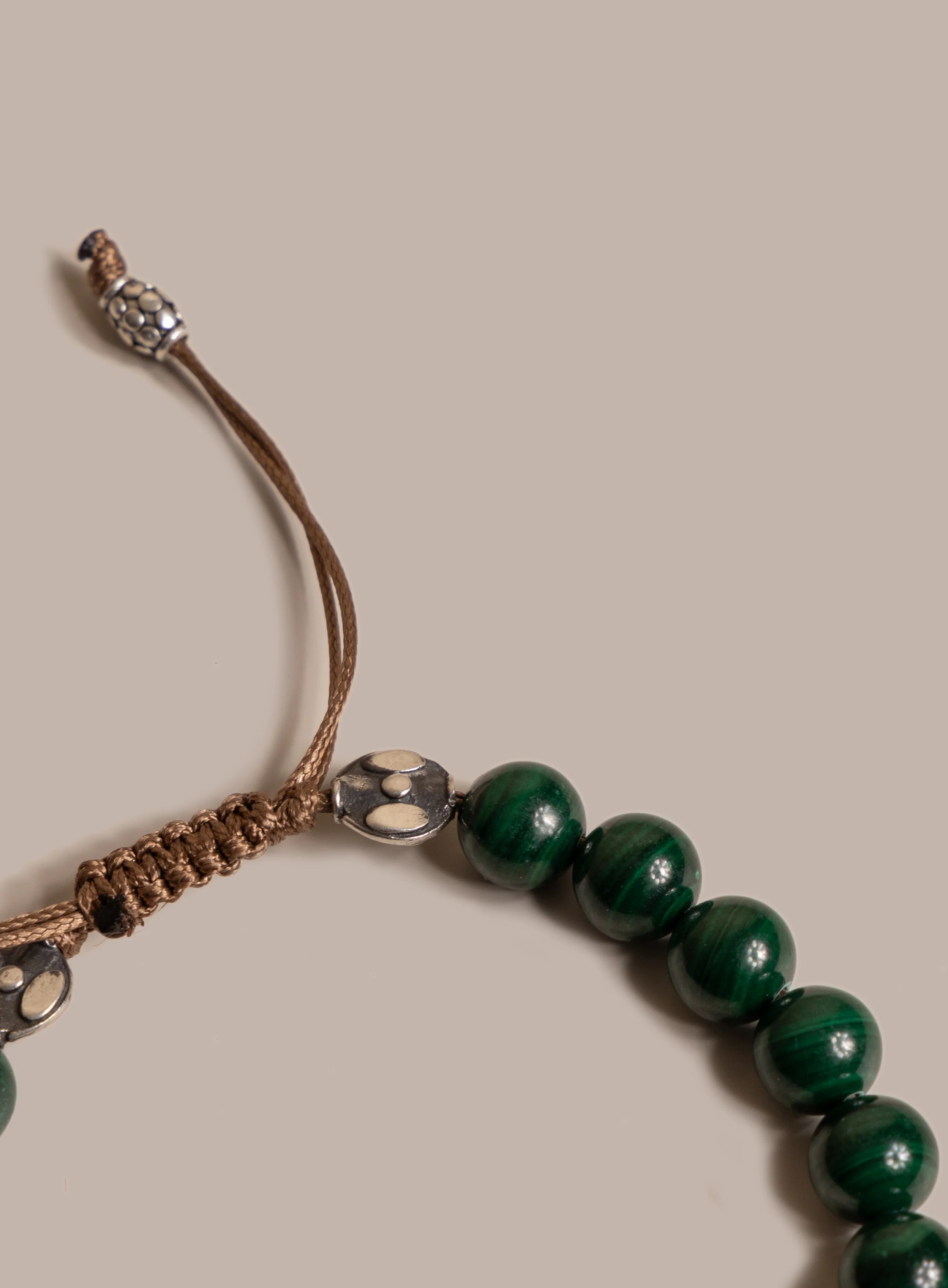 Genuine Malachite and Sterling Silver Men's Bead Bracelet - Image 3
