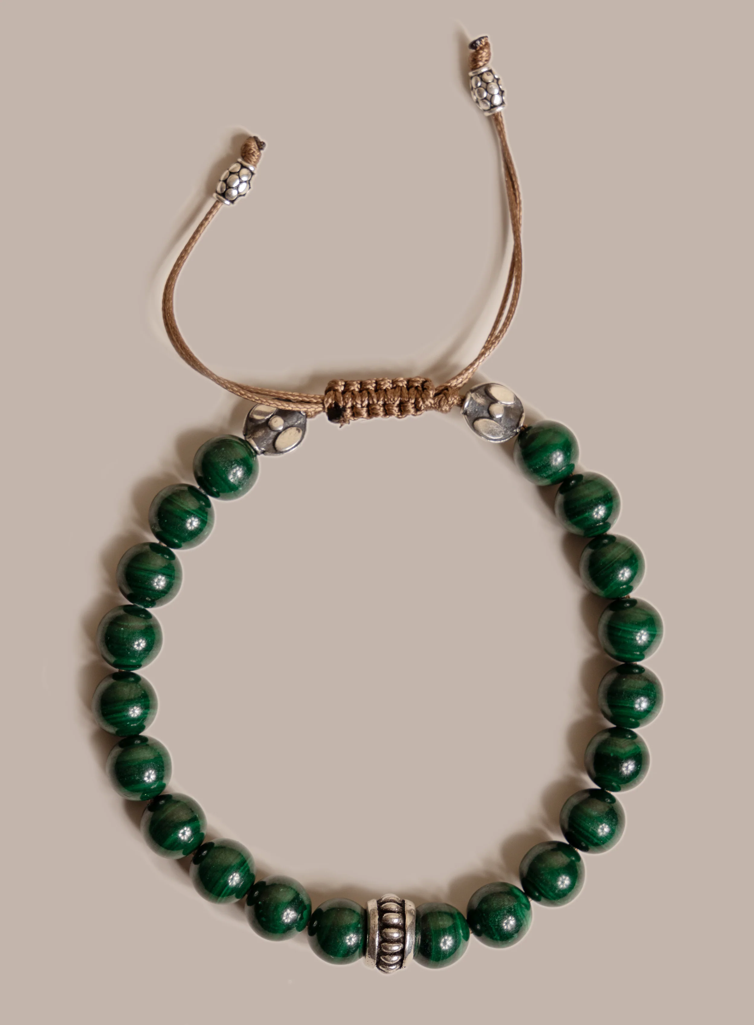 Genuine Malachite and Sterling Silver Men's Bead Bracelet - Image 4