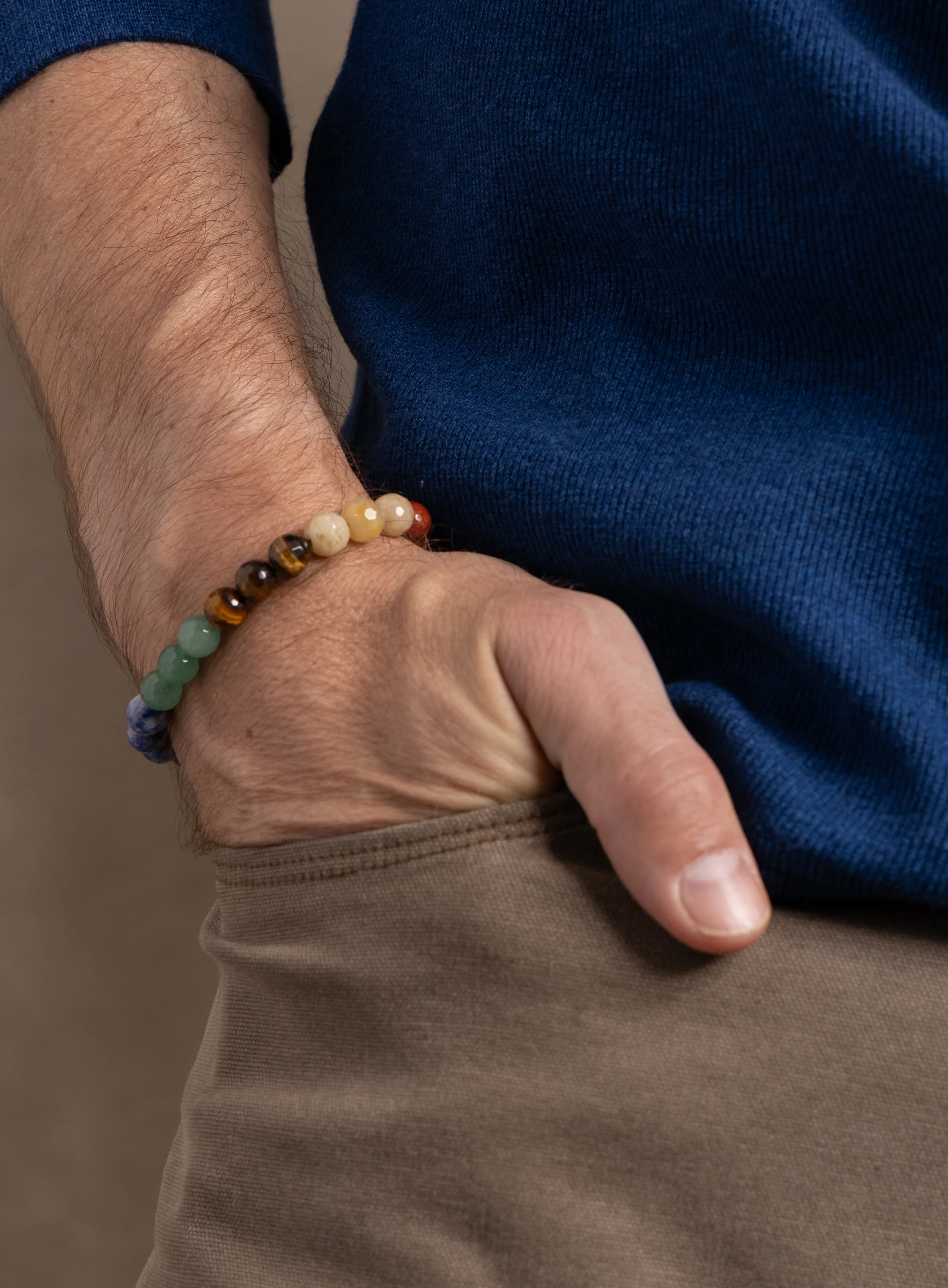 Genuine Multi-Gemstone "Chakra" Sterling Silver Men's Bead Bracelet - Image 2
