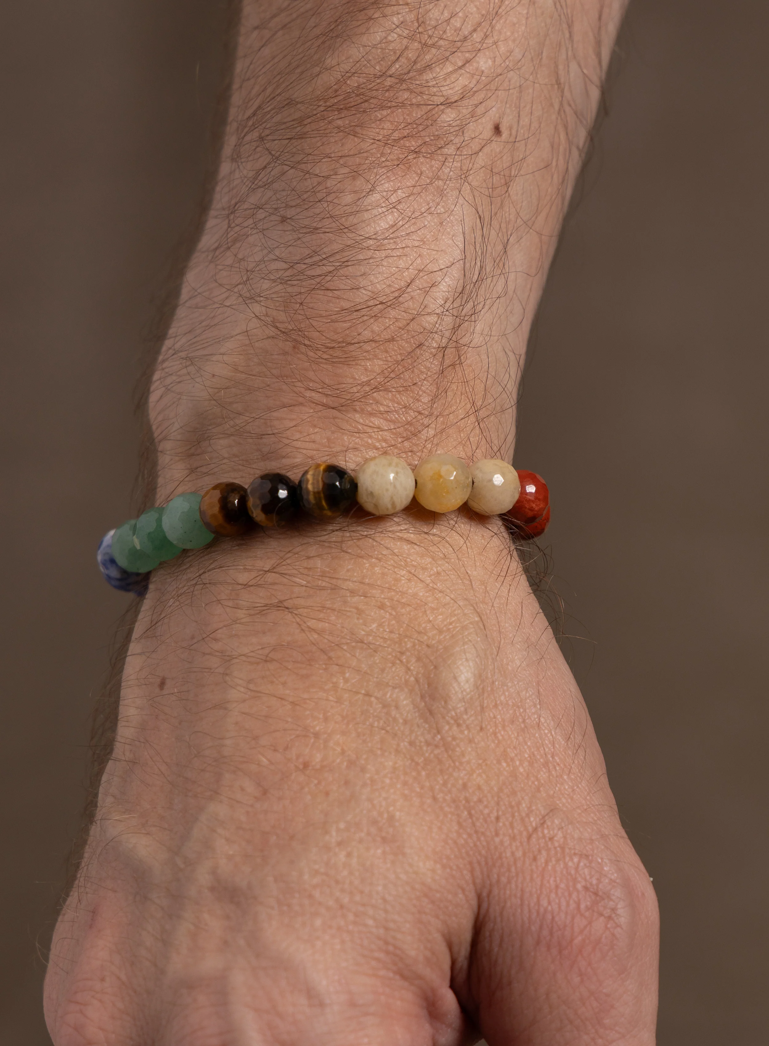Genuine Multi-Gemstone "Chakra" Sterling Silver Men's Bead Bracelet - Image 4