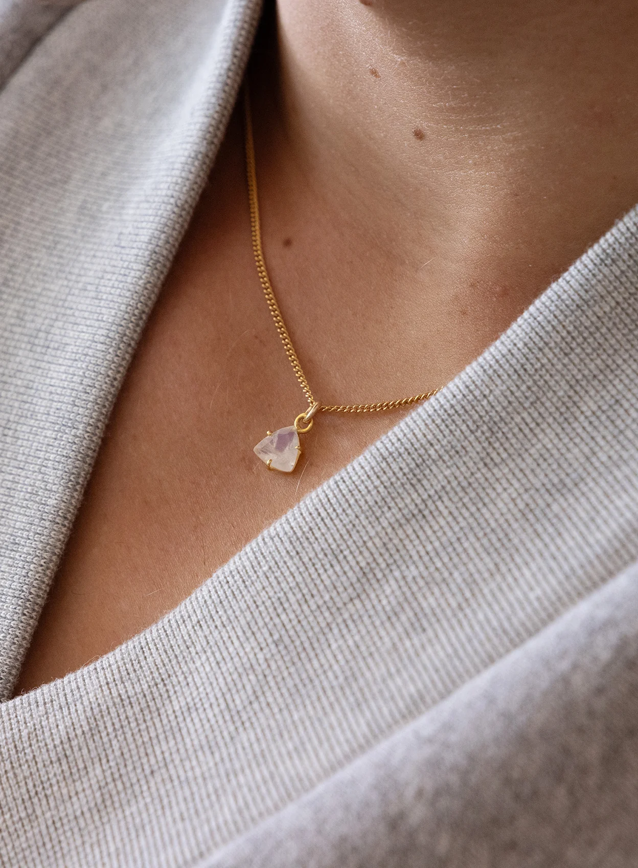 Genuine Rose Quartz Triangle Gemstone Pendant Necklace - Image 3