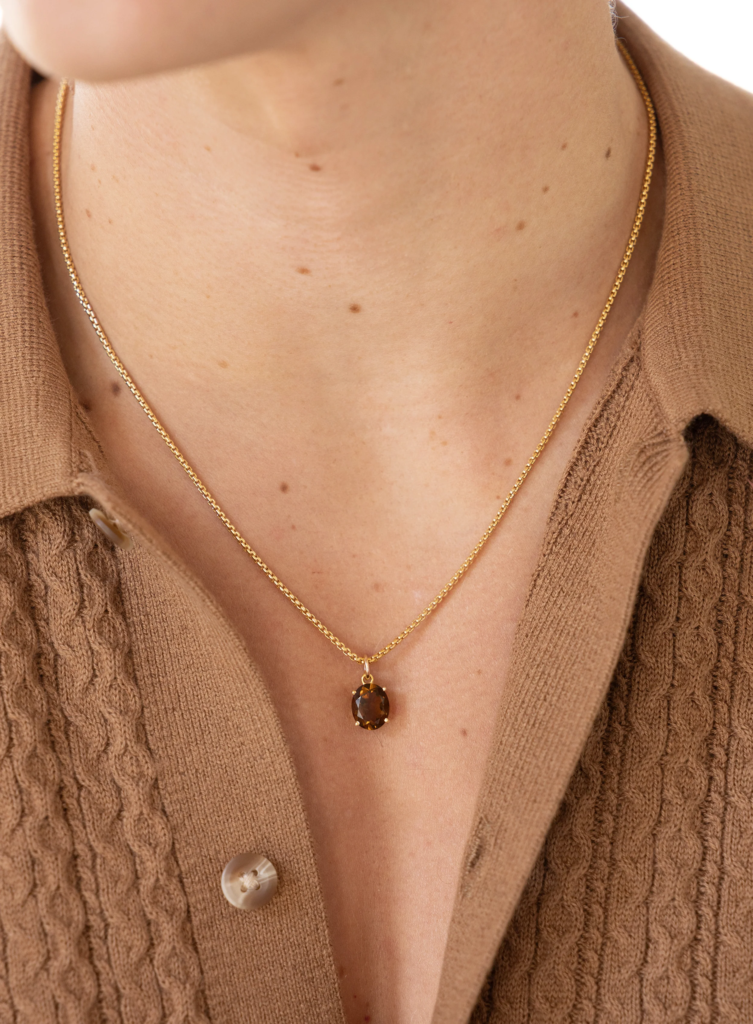 Genuine Smoky Quartz Pendant Necklace on 14k Gold Filled Chain