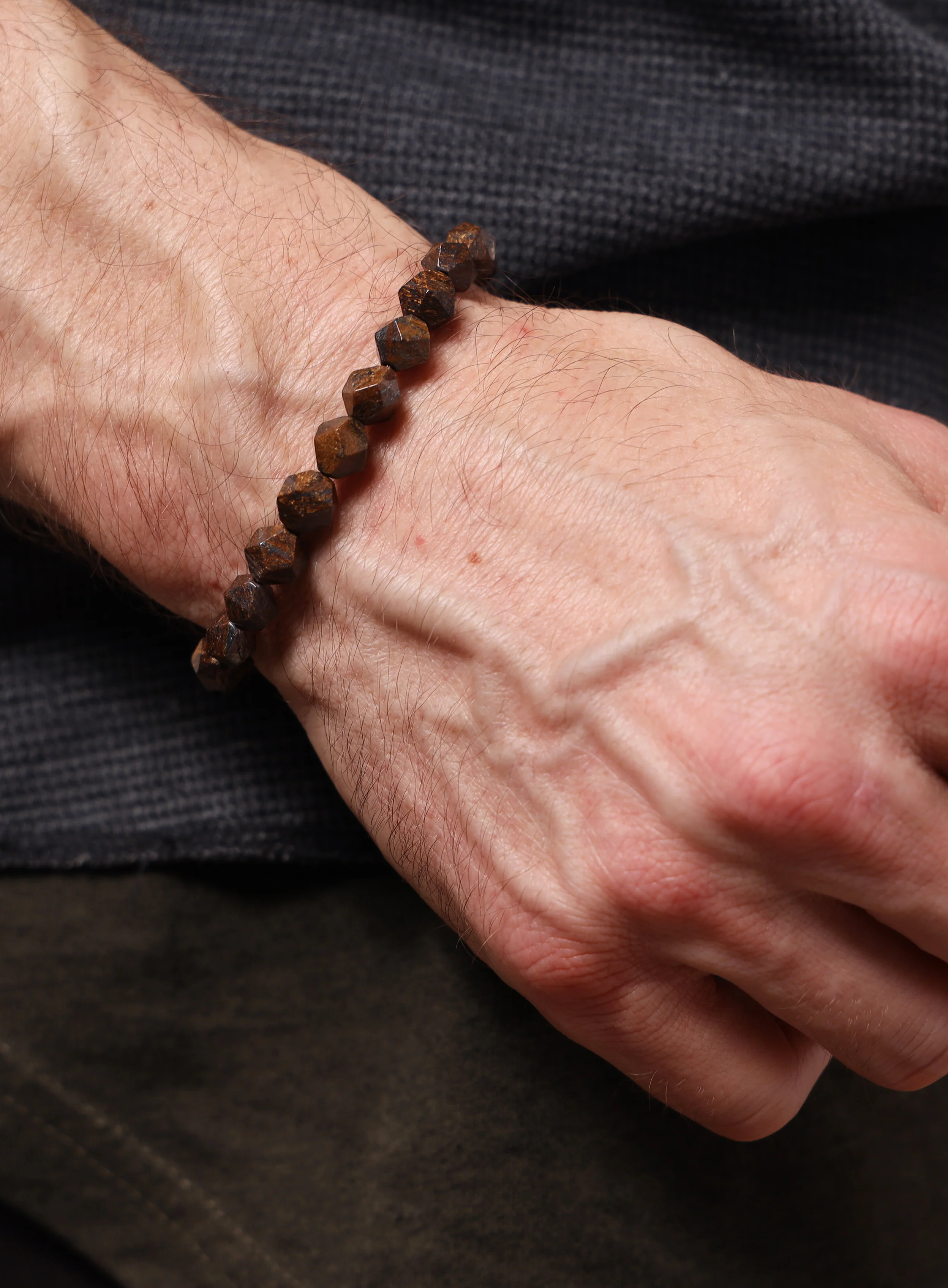 Geometric Bronzite and Sterling Silver Bead Bracelet for Men - Image 7