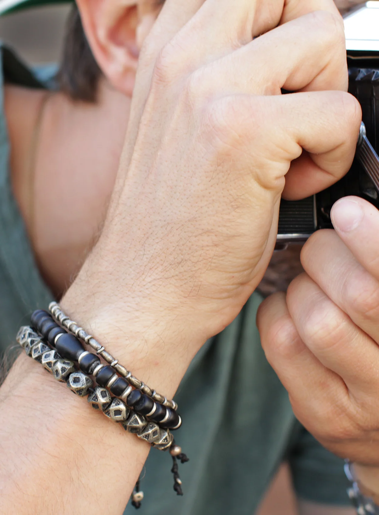 Geometric Silver Beaded Men's Bracelet - Image 4