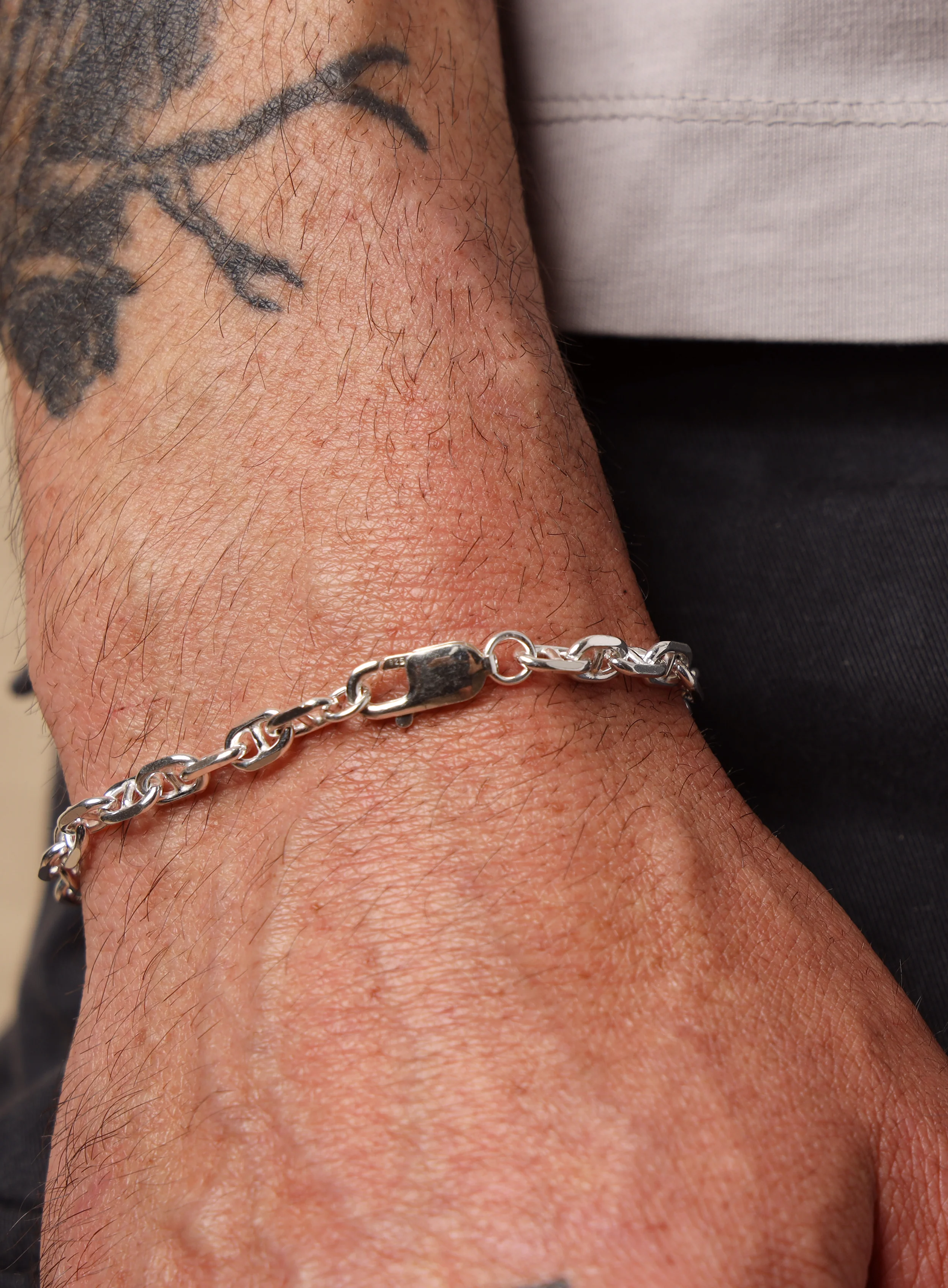925 Sterling Silver Double Anchor Chain Men's Bracelet - Image 12