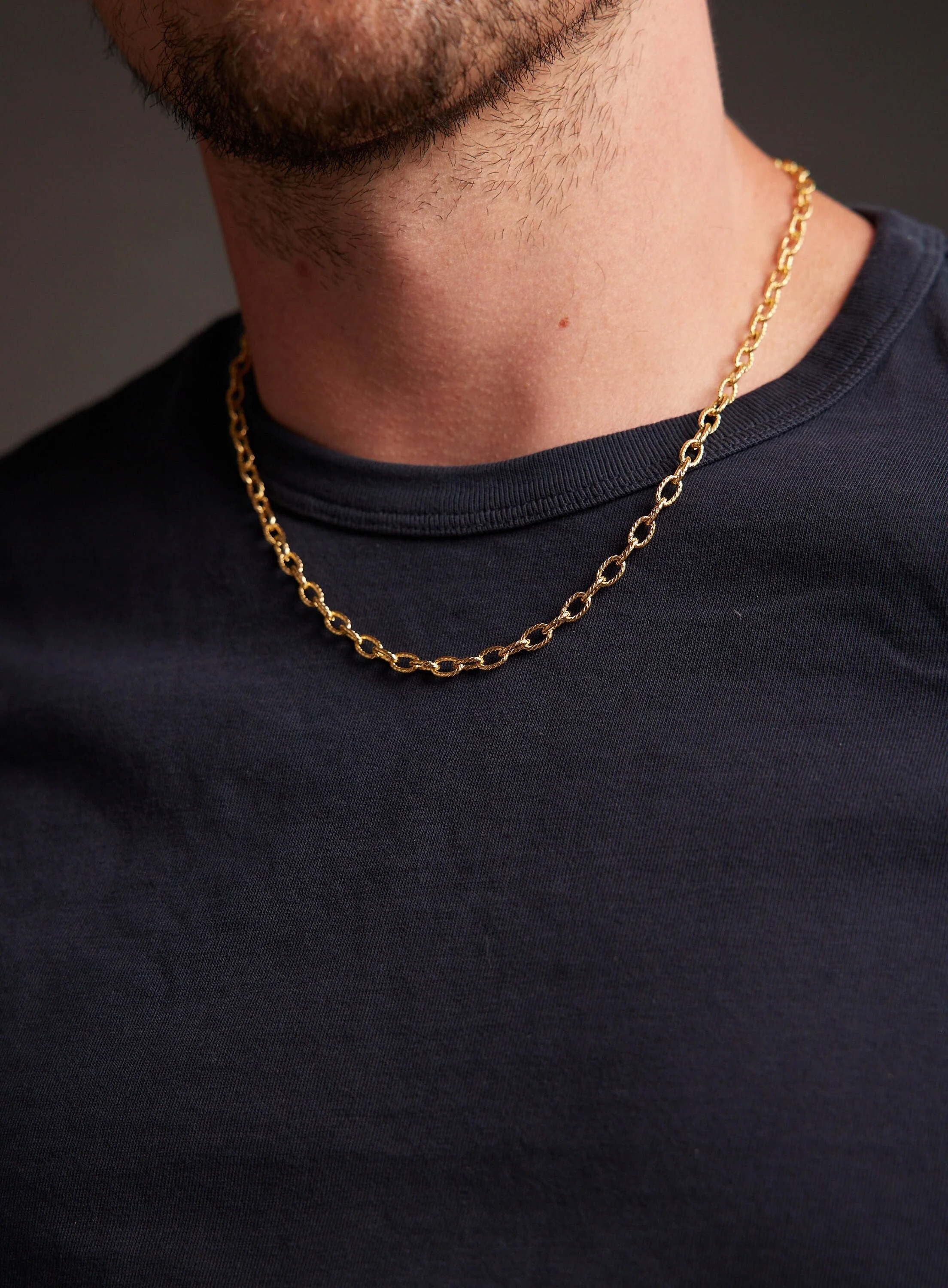 5mm Gold Textured Cable Chain Necklace for Men