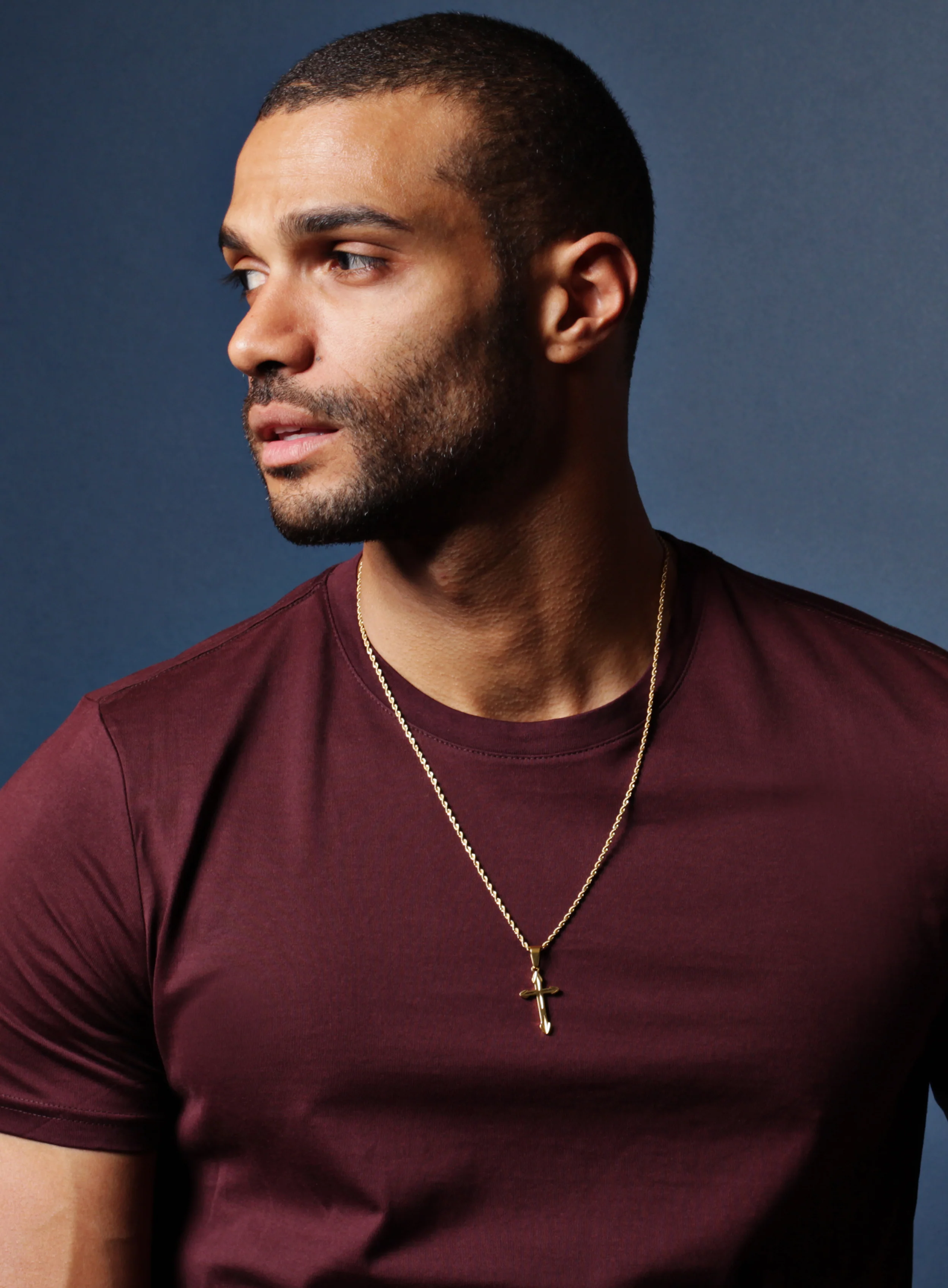 Gold Plated Cross Necklace for Men with Rope Chain - Image 8