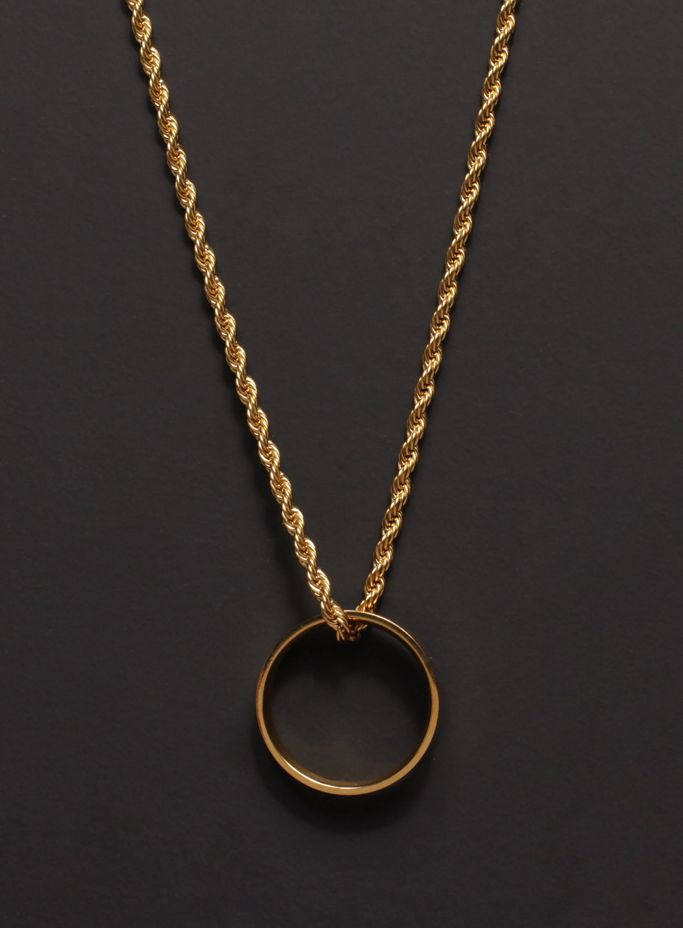 Gold Ring Necklace on rope style chain. - Image 3