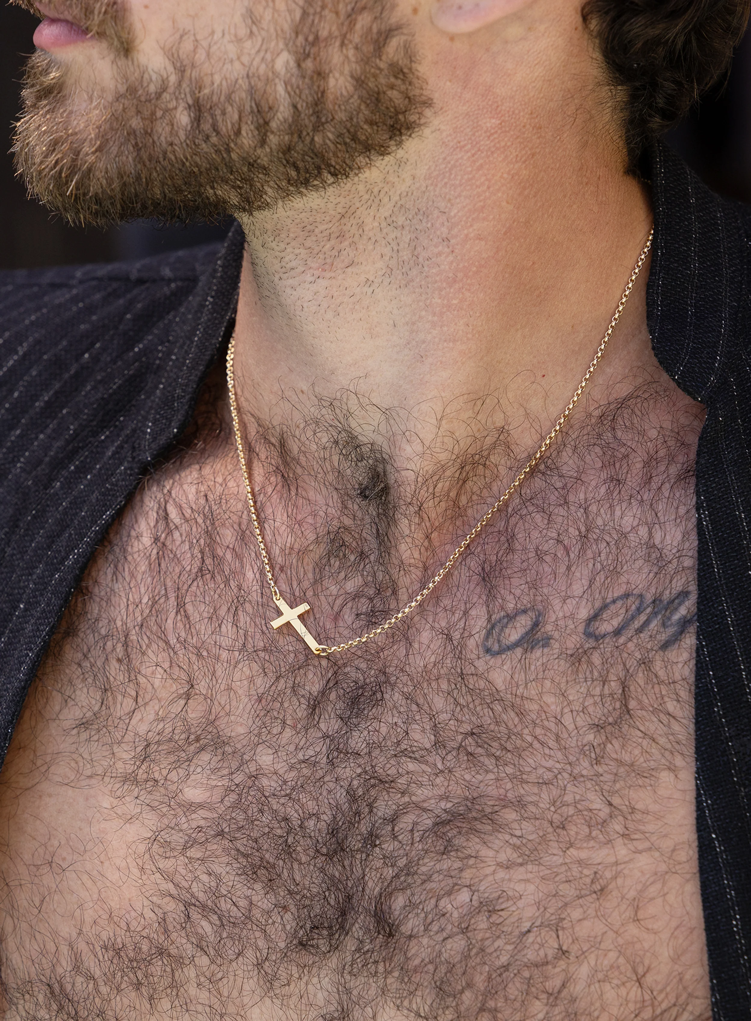 Gold Vermeil Sideways Cross Pendant on 14k Gold Filled Rolo Chain
