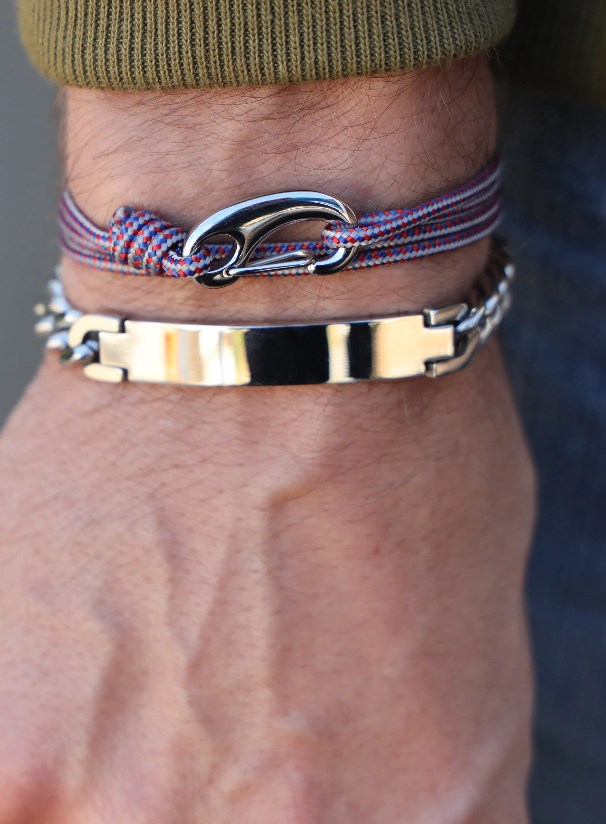 Gray + Red Tactical Cord Bracelet for Men (Silver Clasp - 27S) - Image 4
