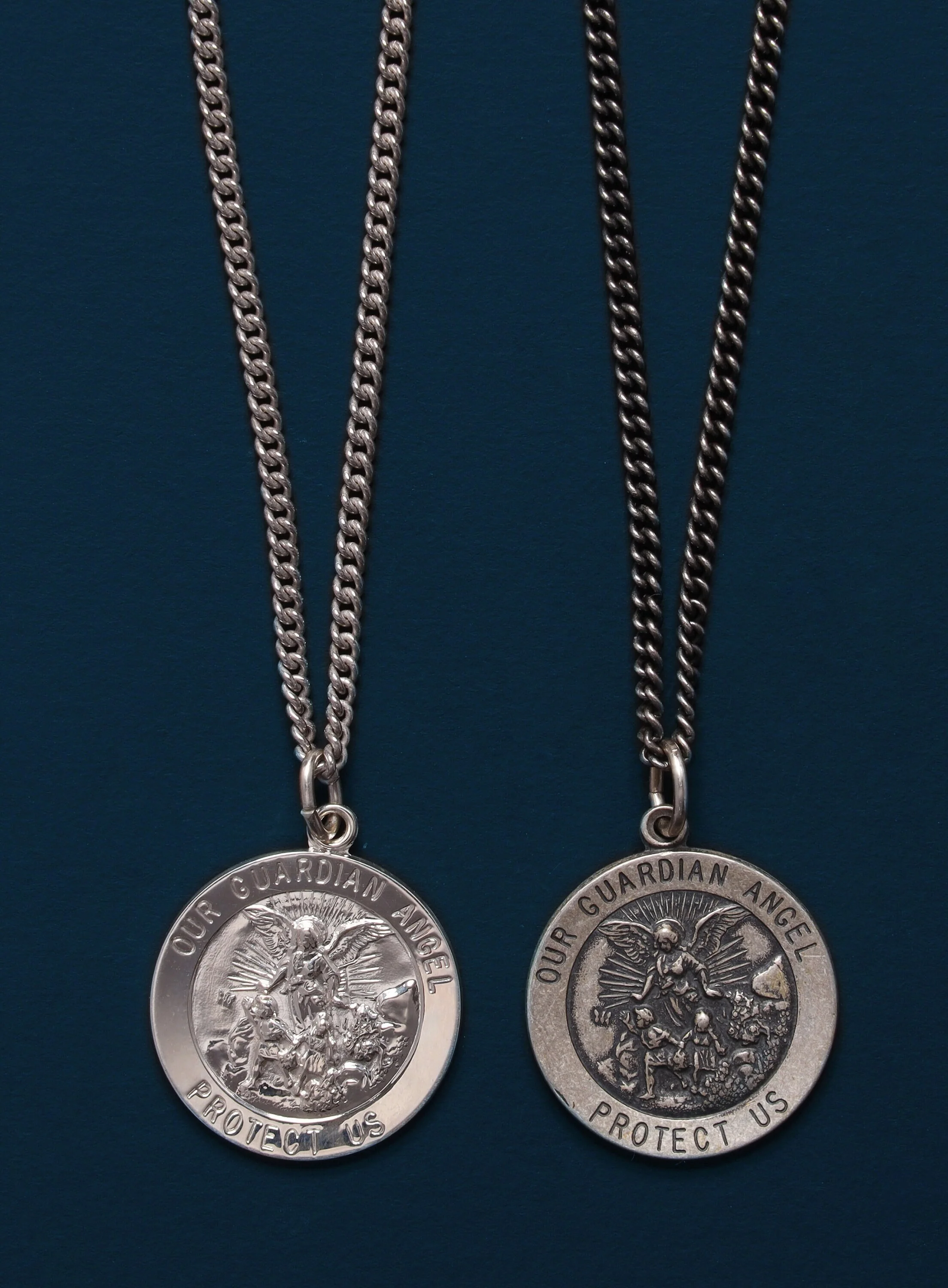 Guardian Angel "Protect Us" Sterling Silver Medal Neckalce for Men