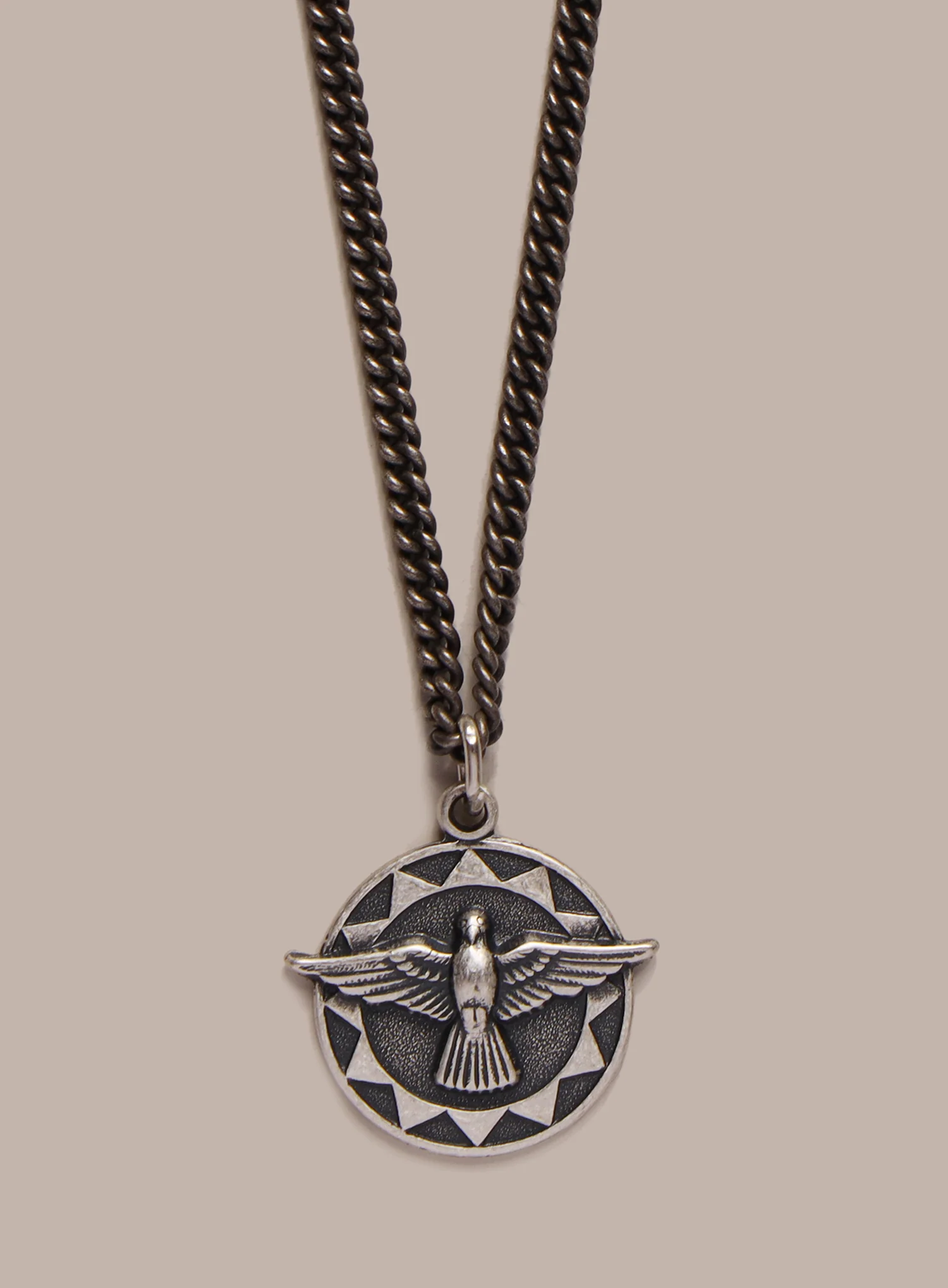 Holy Spirit Dove Sterling Silver Pendant Necklace for Men (small medal)