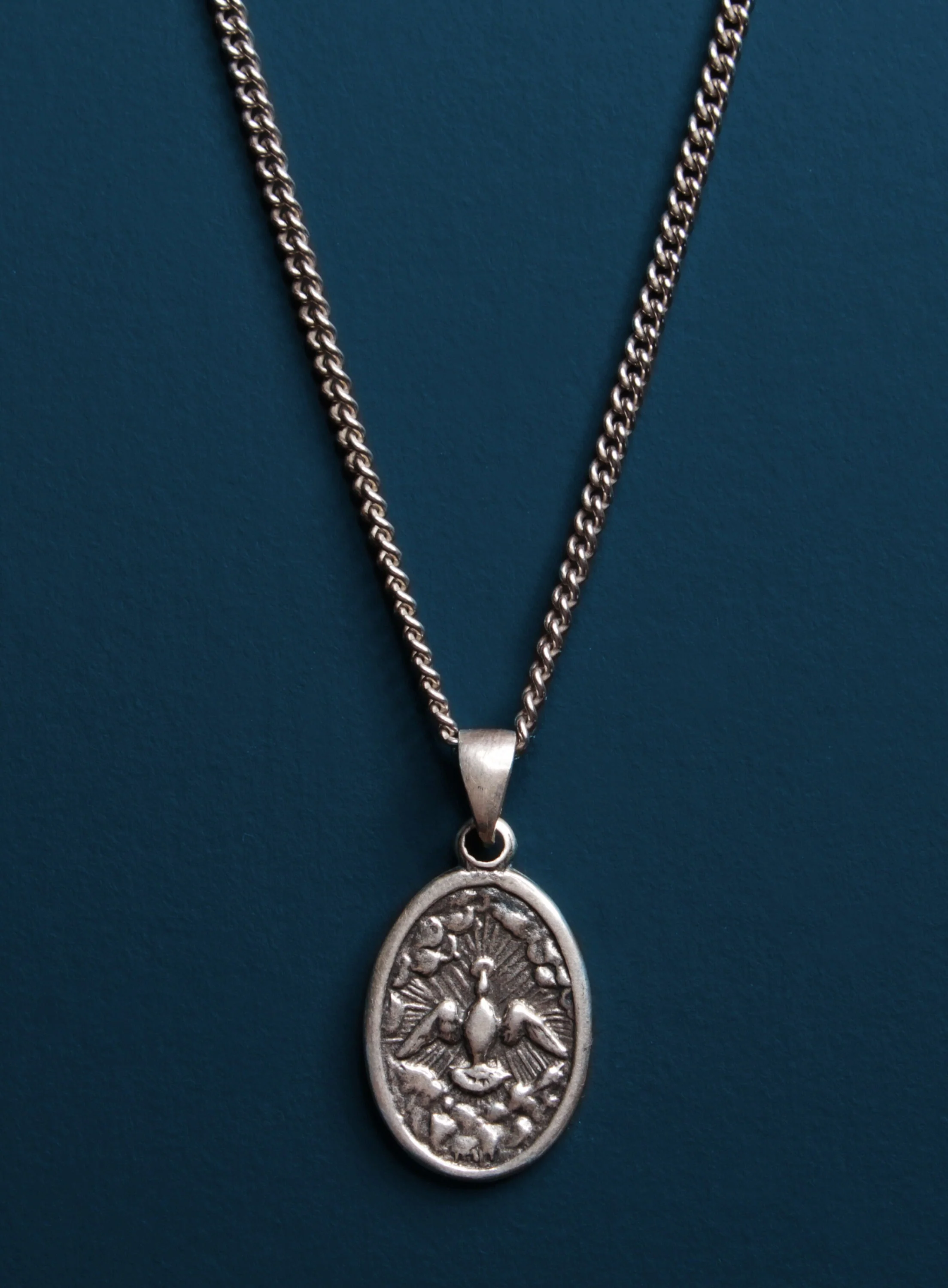 925 Sterling Silver Holy Spirit Oval Medal