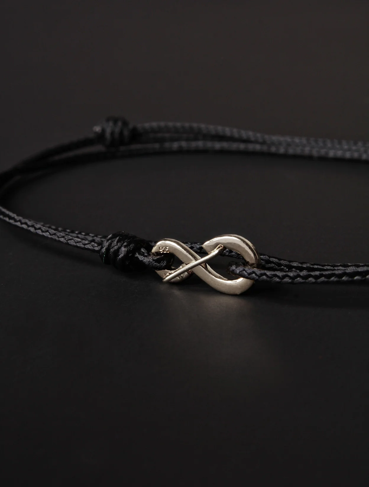 Infinity Bracelet - Black cord men's bracelet with silver clasp - Image 6