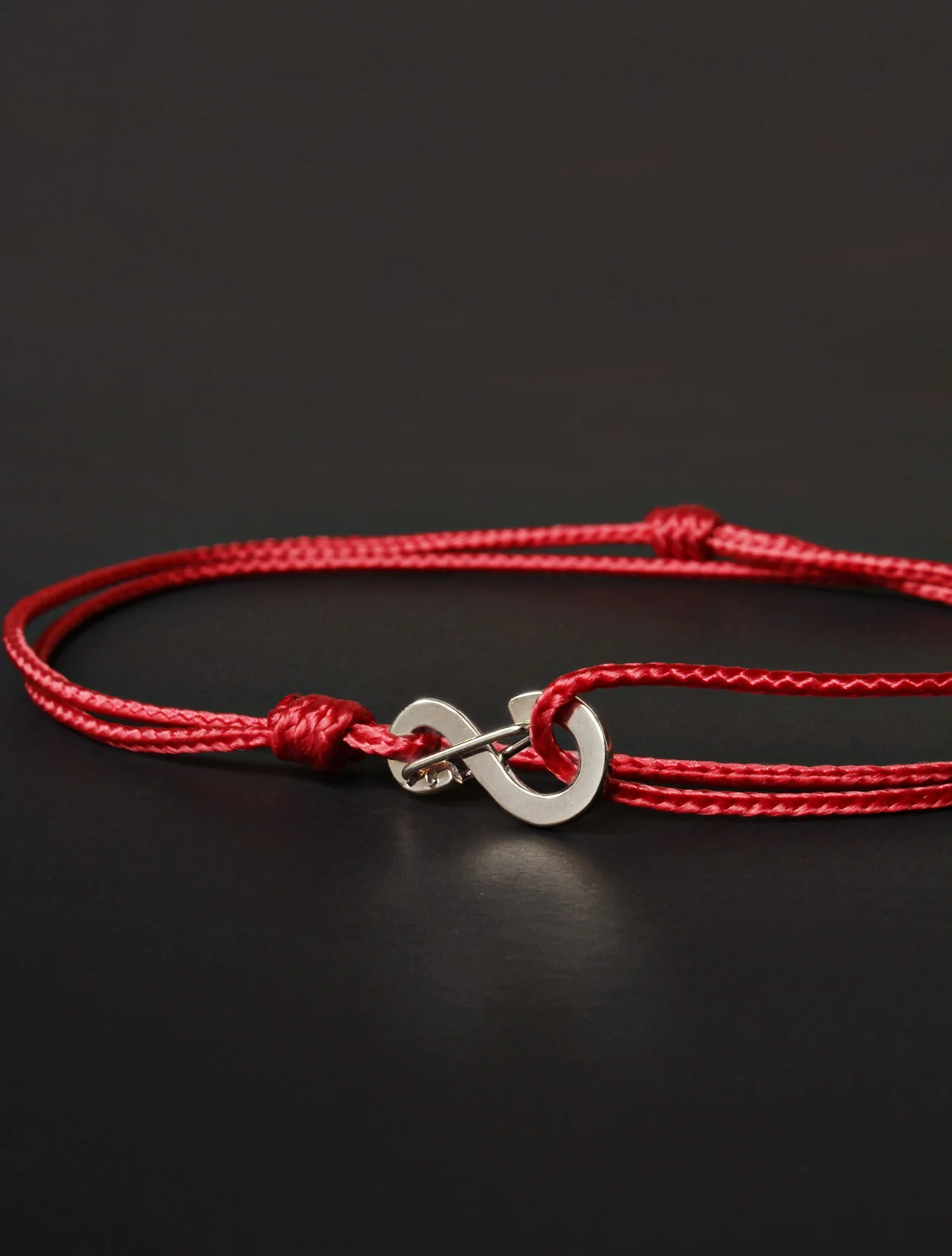 Infinity Bracelet - Red cord men's bracelet with silver clasp - Image 4