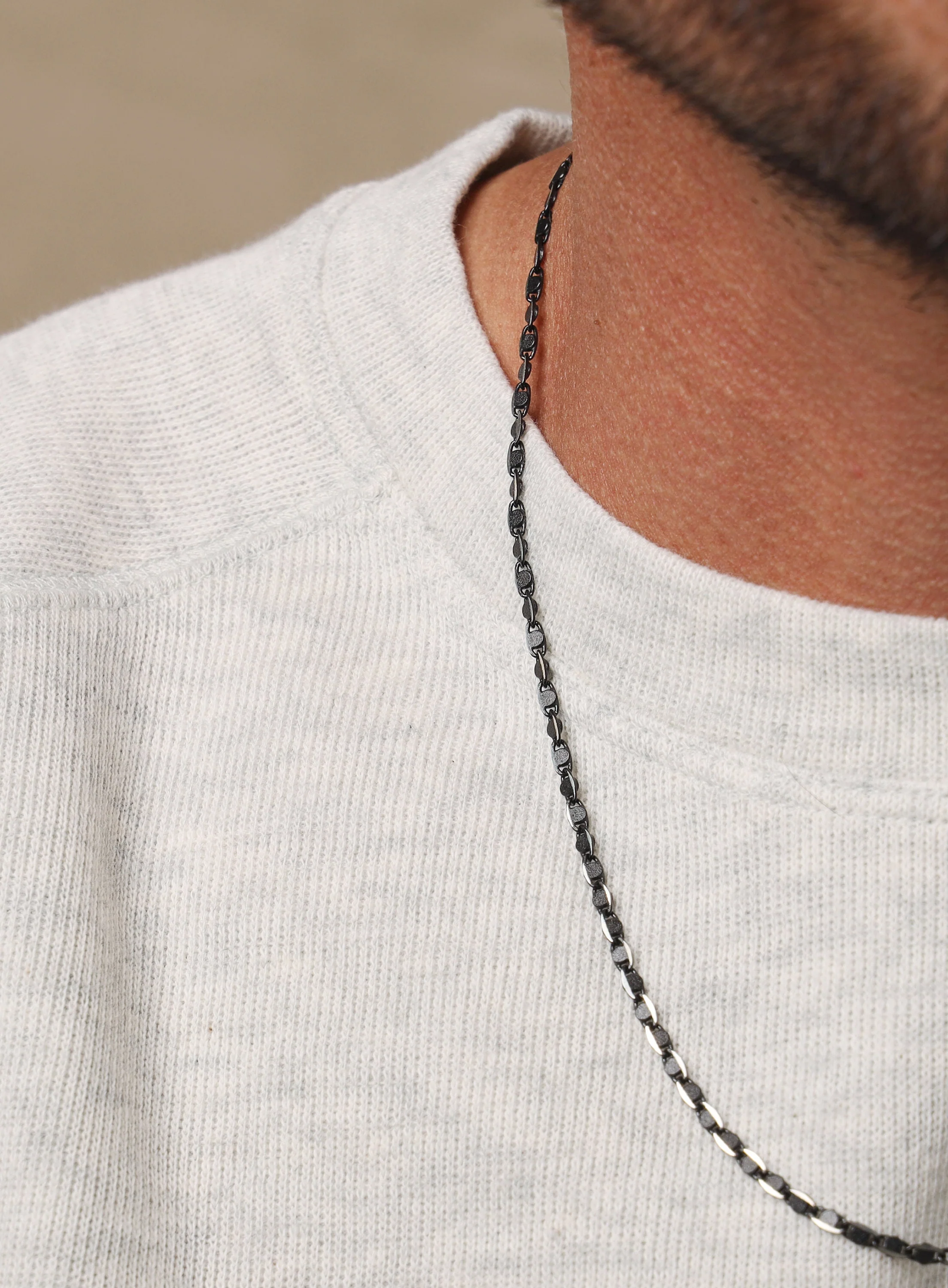 Black and Silver Anchor Chain Necklace for Men - Image 3
