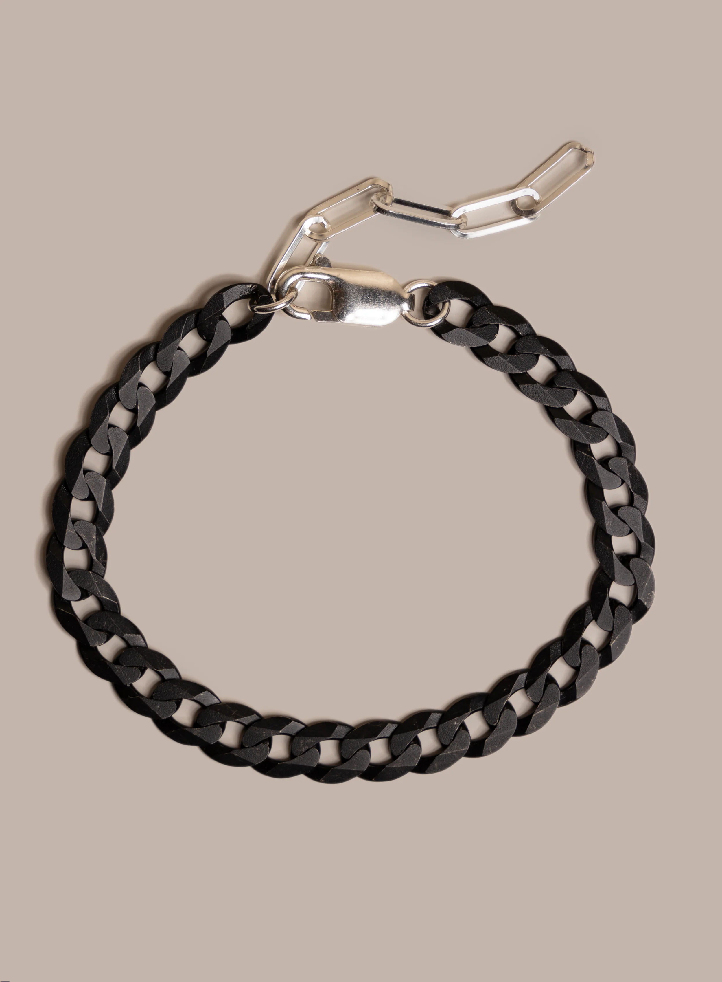 Titanium Coated Sterling Silver Flattened Curb Chain Bracelet for Men - Image 10