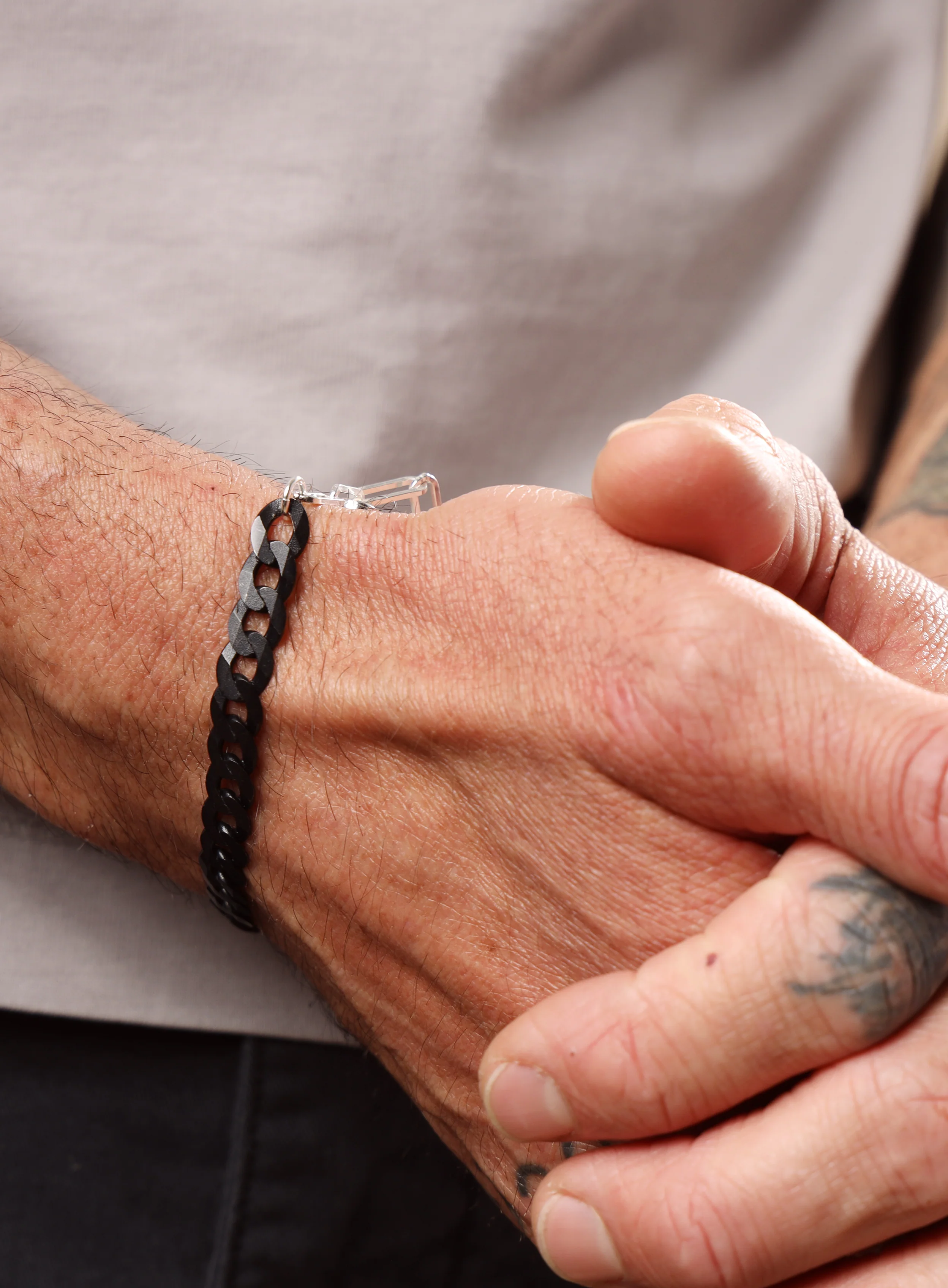 Titanium Coated Sterling Silver Flattened Curb Chain Bracelet for Men - Image 11