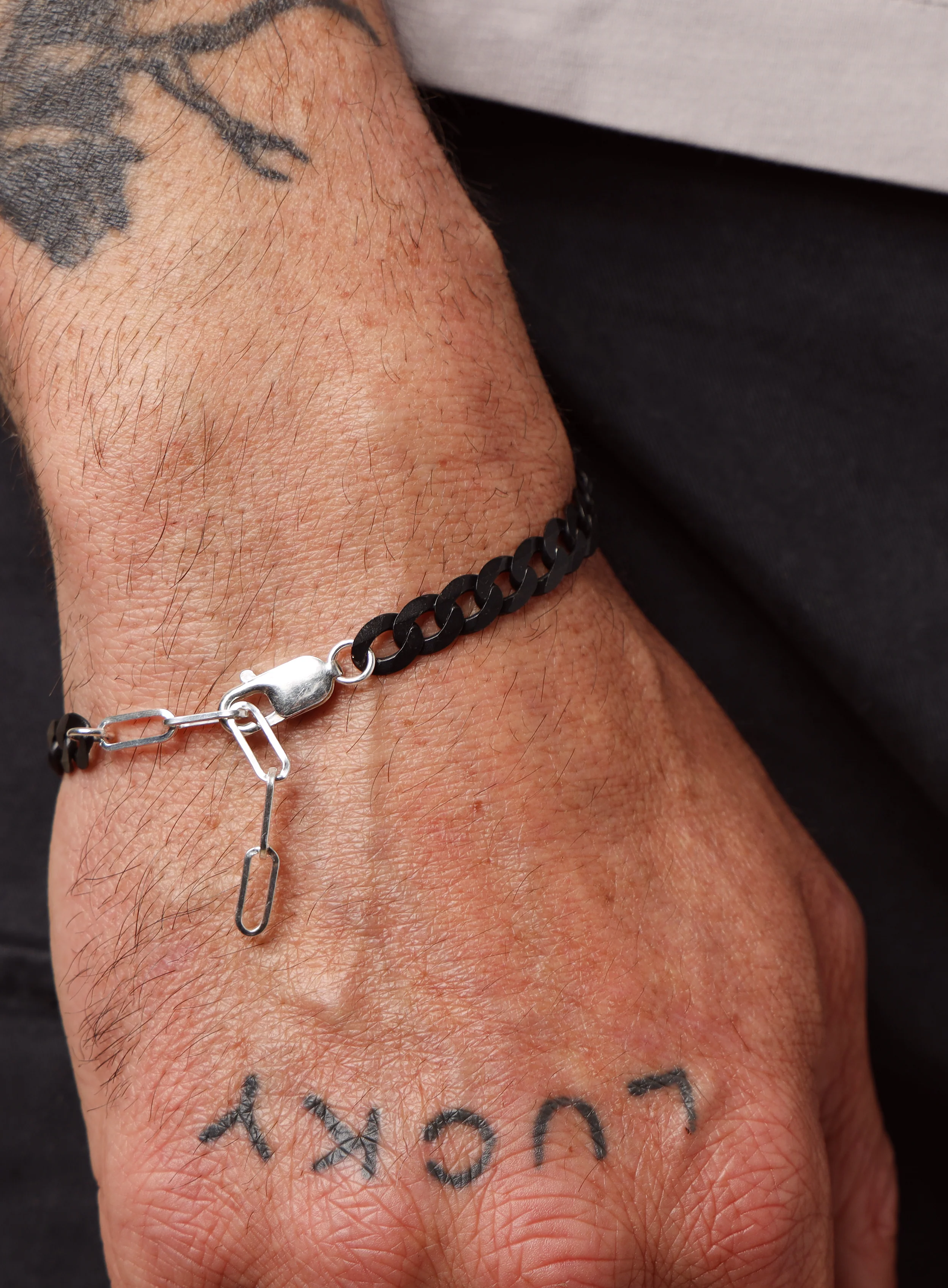 Titanium Coated Sterling Silver Flattened Curb Chain Bracelet for Men - Image 12