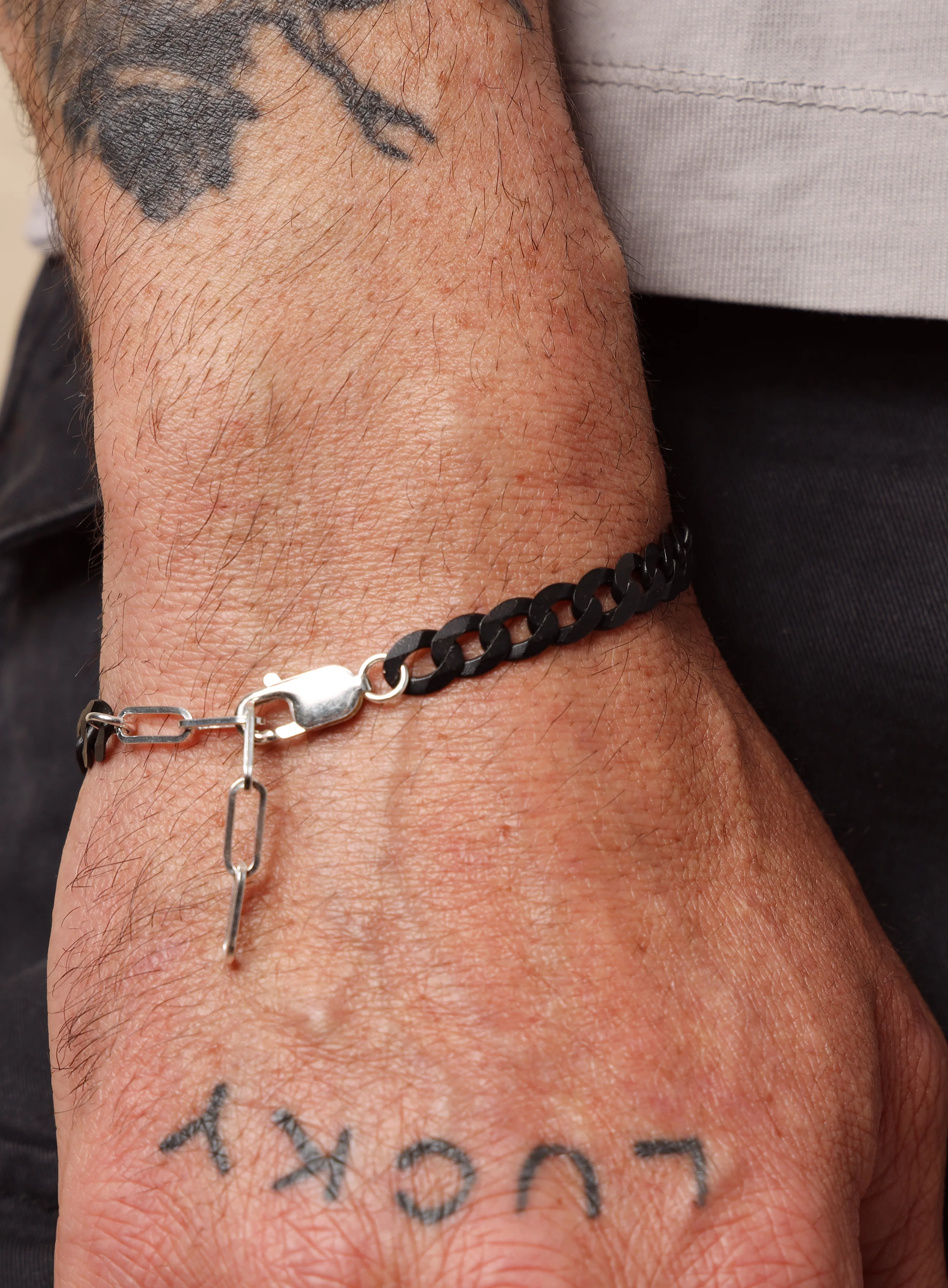 Titanium Coated Sterling Silver Flattened Curb Chain Bracelet for Men - Image 13