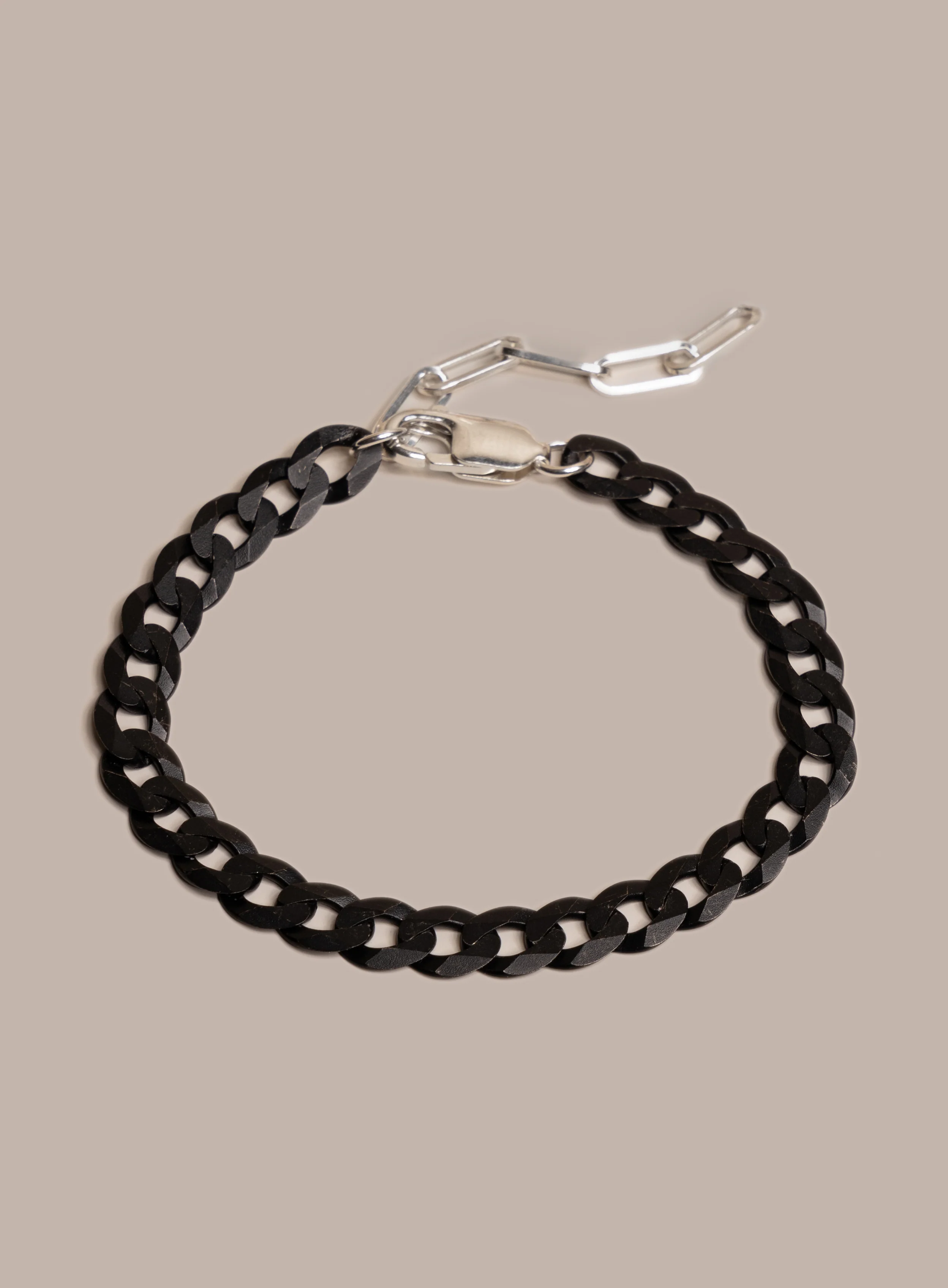Titanium Coated Sterling Silver Flattened Curb Chain Bracelet for Men - Image 5