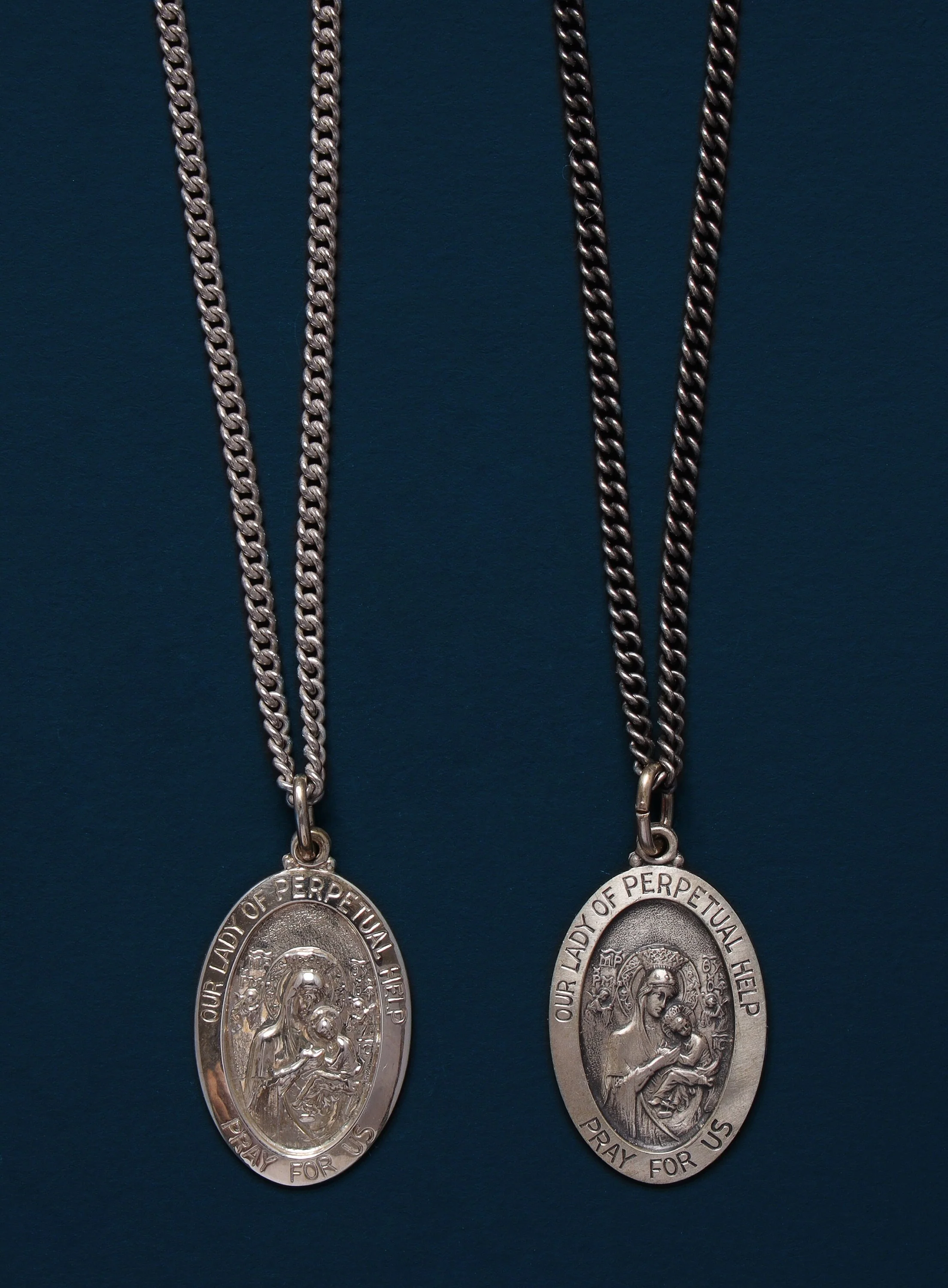Lady or Perpetual Help Sterling Silver Oval Medal Necklace for Men