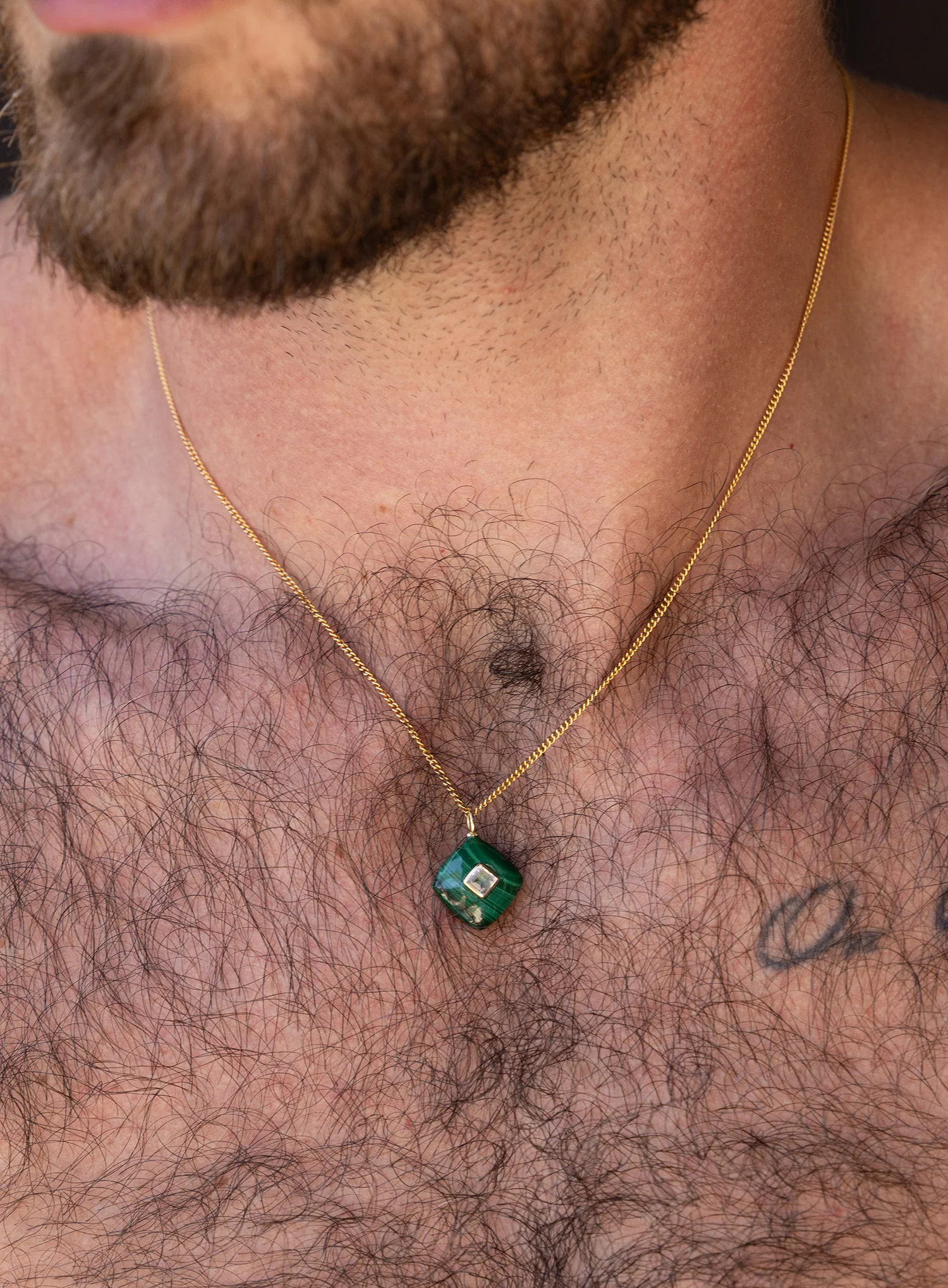 Malachite and Topaz Pendant on 14k Gold Filled Curb Chain - Image 2