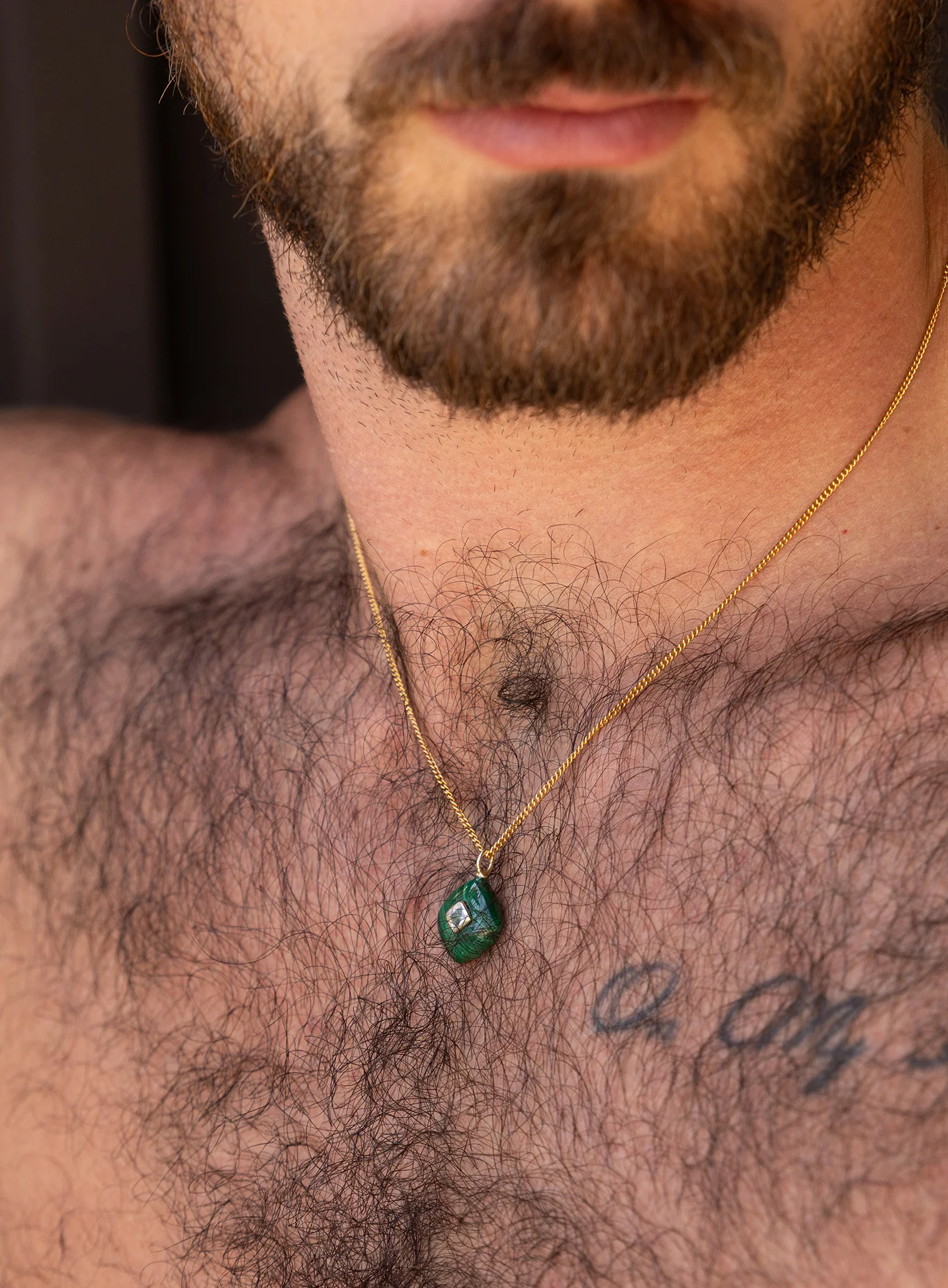 Malachite and Topaz Pendant on 14k Gold Filled Curb Chain - Image 4