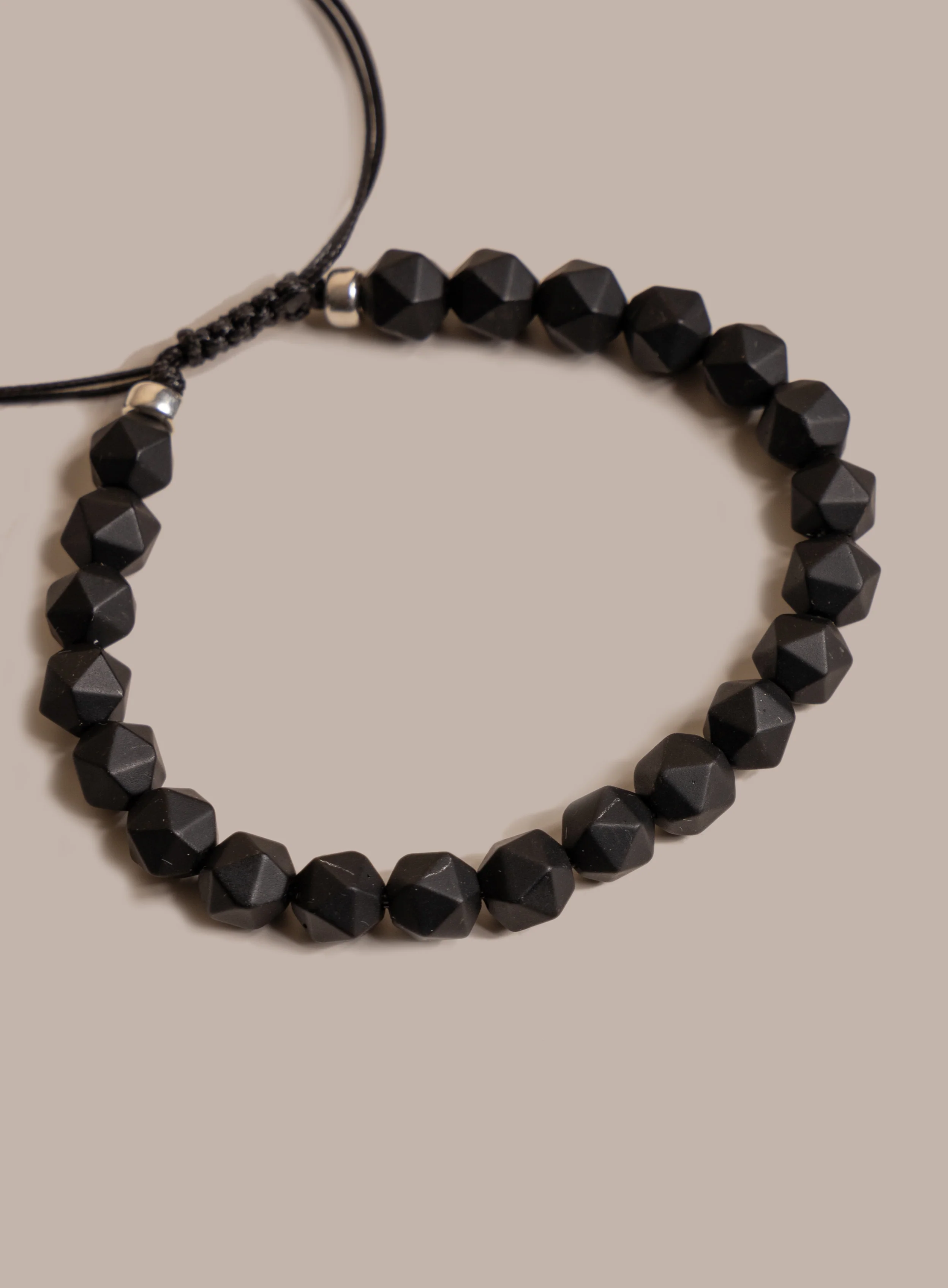 Matte Black Onyx and Sterling Silver Men's Bead Bracelet - Image 3