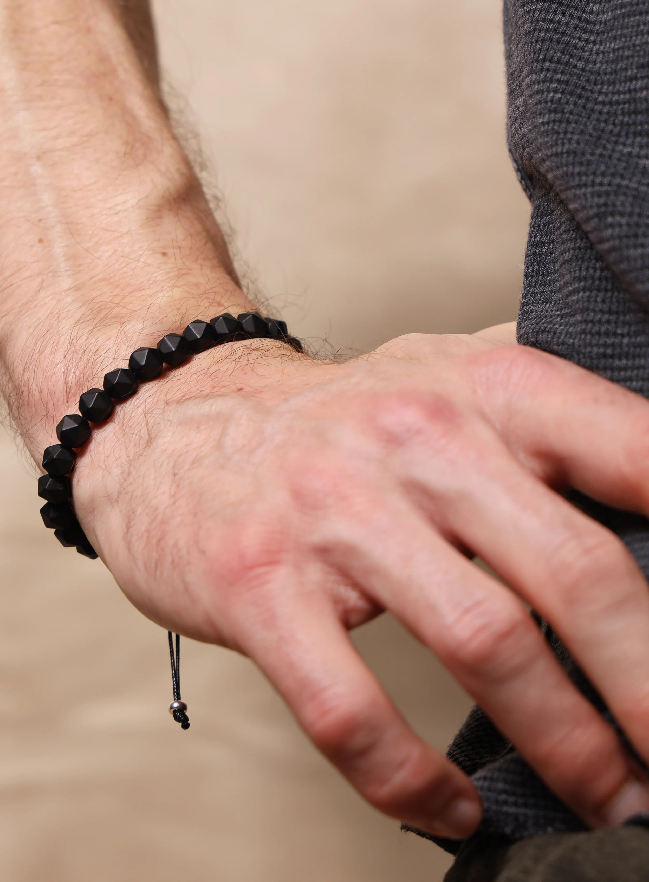 Matte Black Onyx and Sterling Silver Men's Bead Bracelet - Image 9