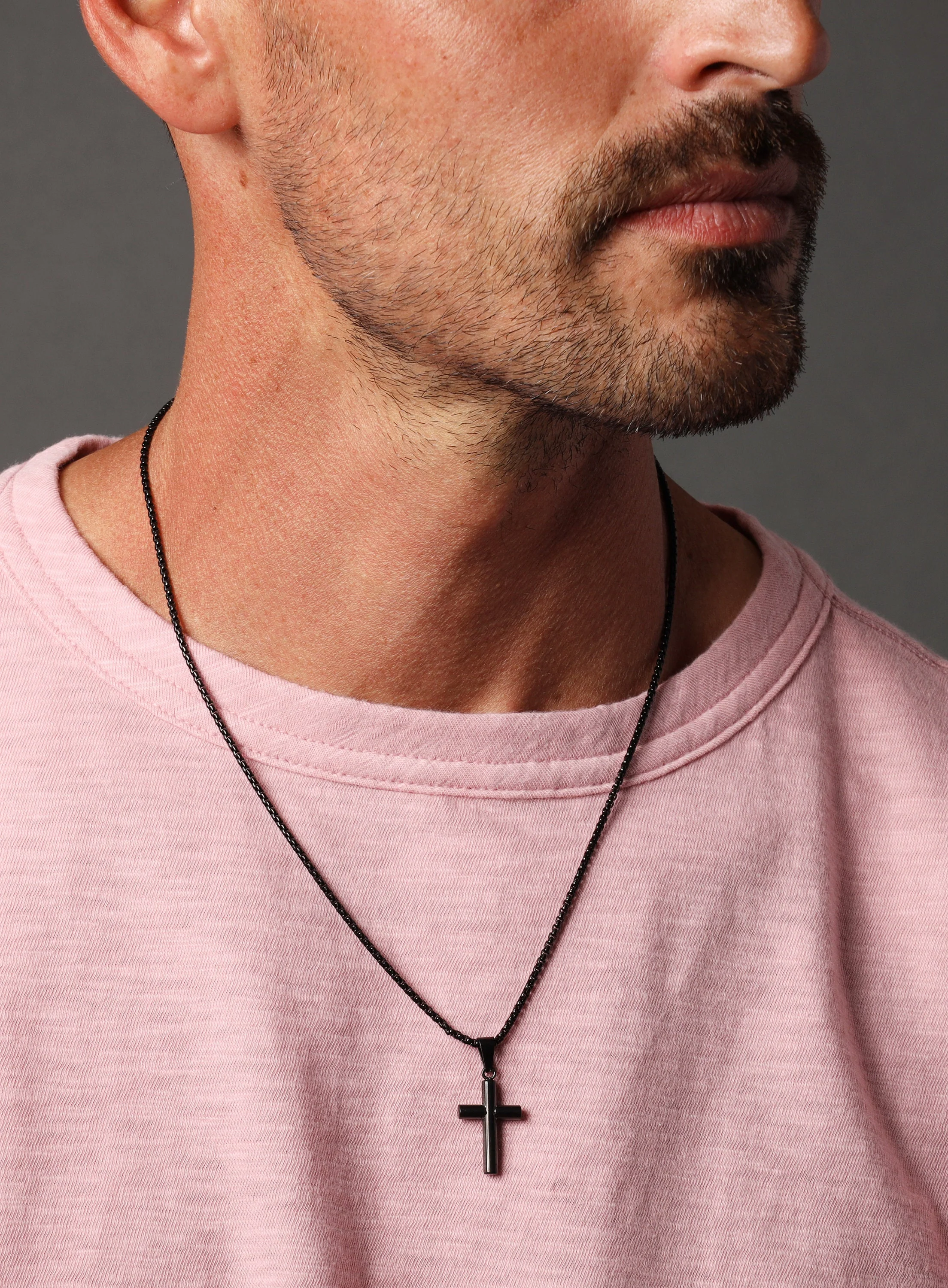 Black Stainless Steel Medium Cross Necklace - Image 3