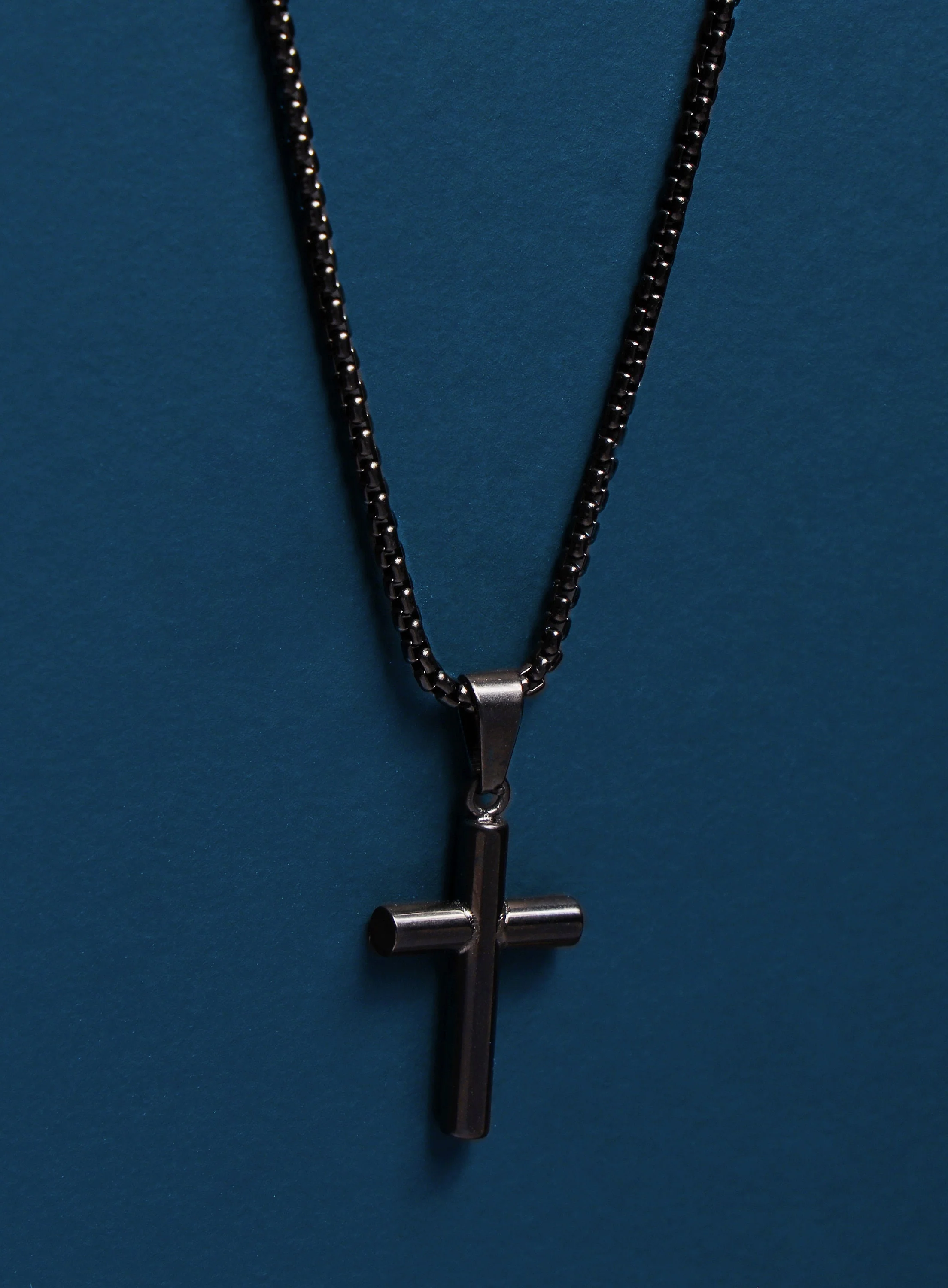 Black Stainless Steel Medium Cross Necklace - Image 5