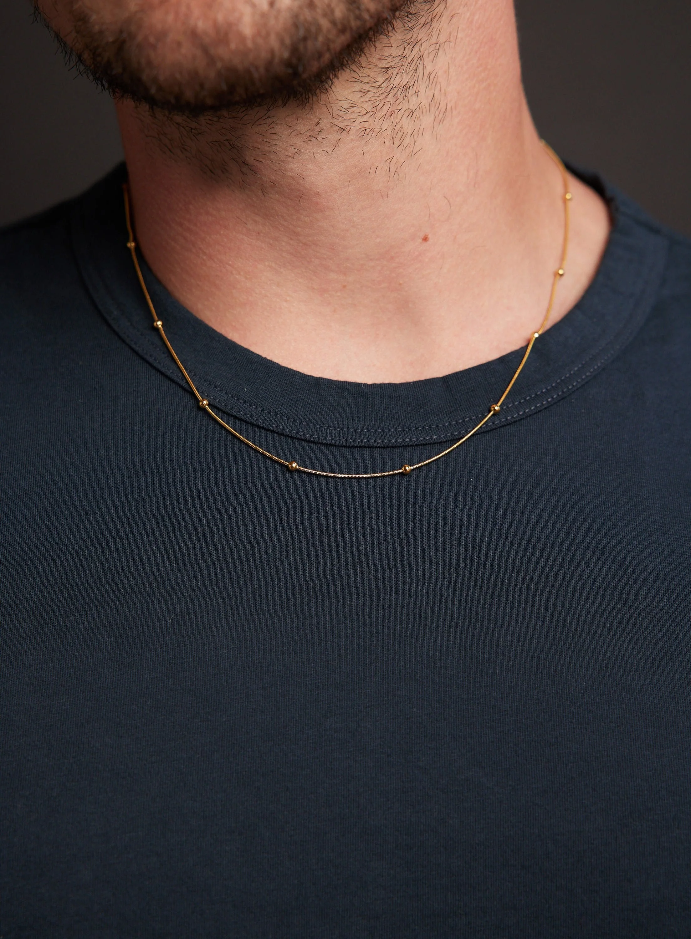 Mens Gold Minimalist Satellite Chain Necklace