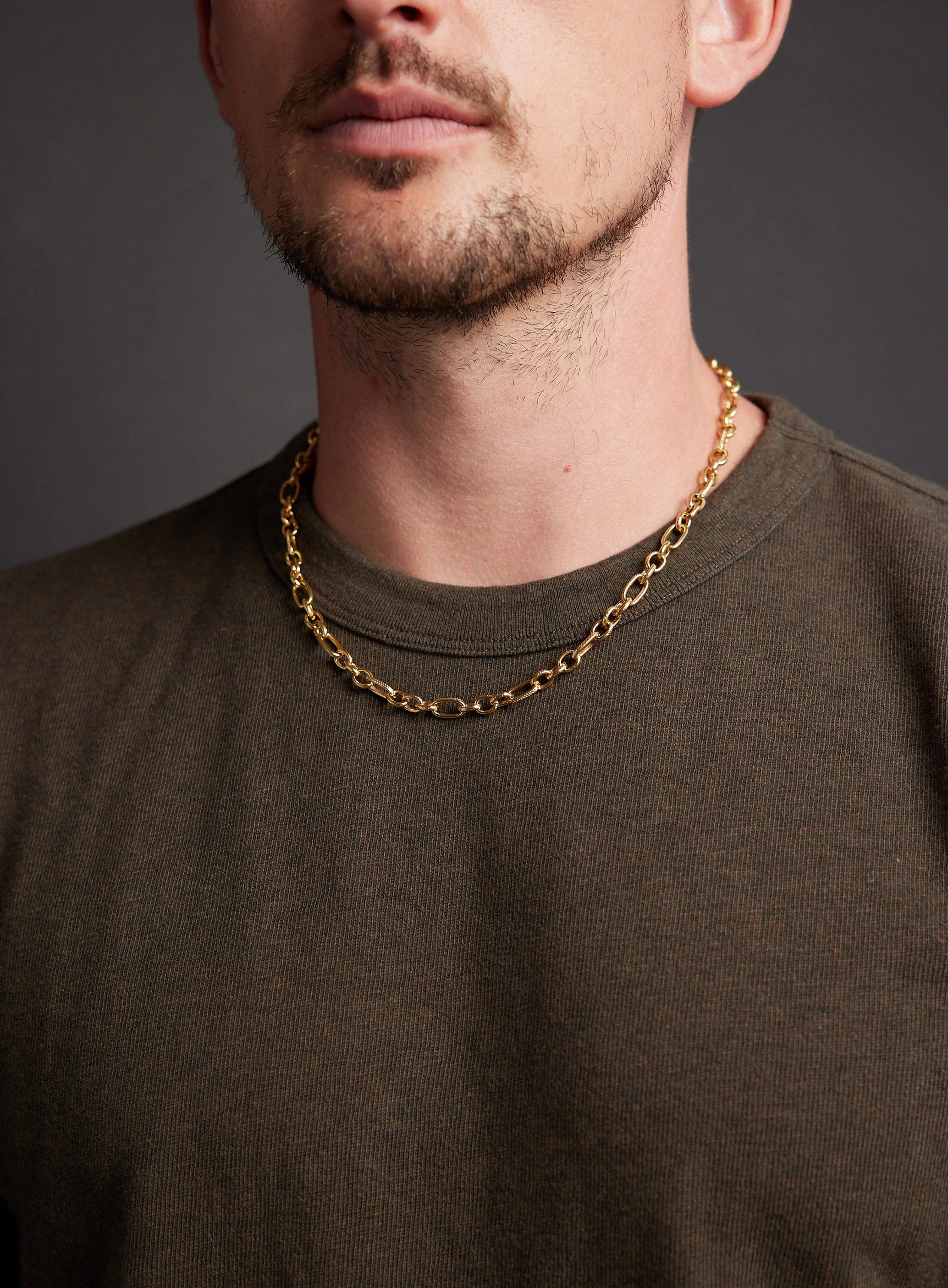 Men's 7mm 14k Gold Plated Textured Cable Chain Necklace