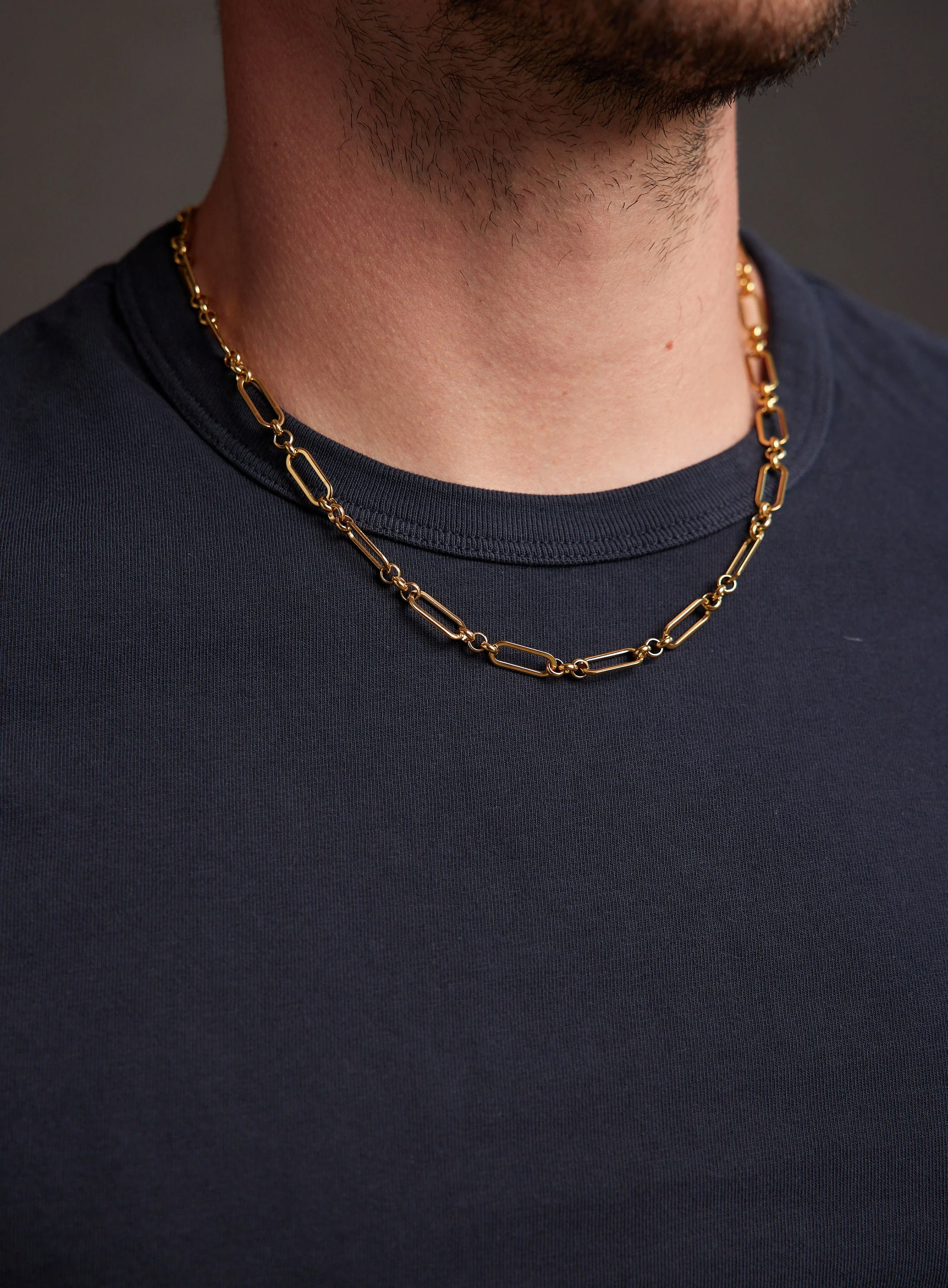 7mm Men's Gold Elongated Cable Chain Necklace for Men
