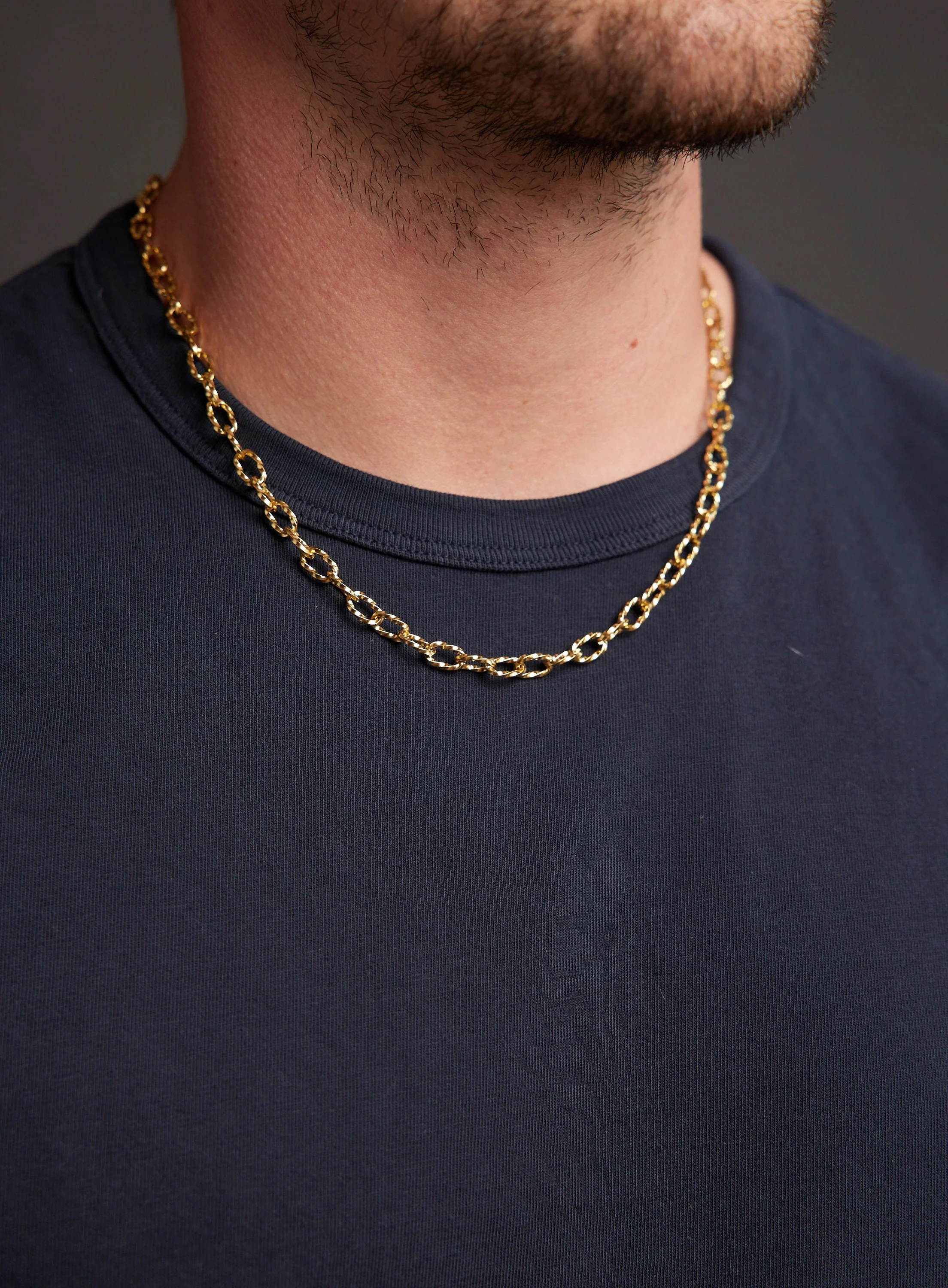 Men's Gold Necklace 6mm Oval Bevel Cable Chain Necklace