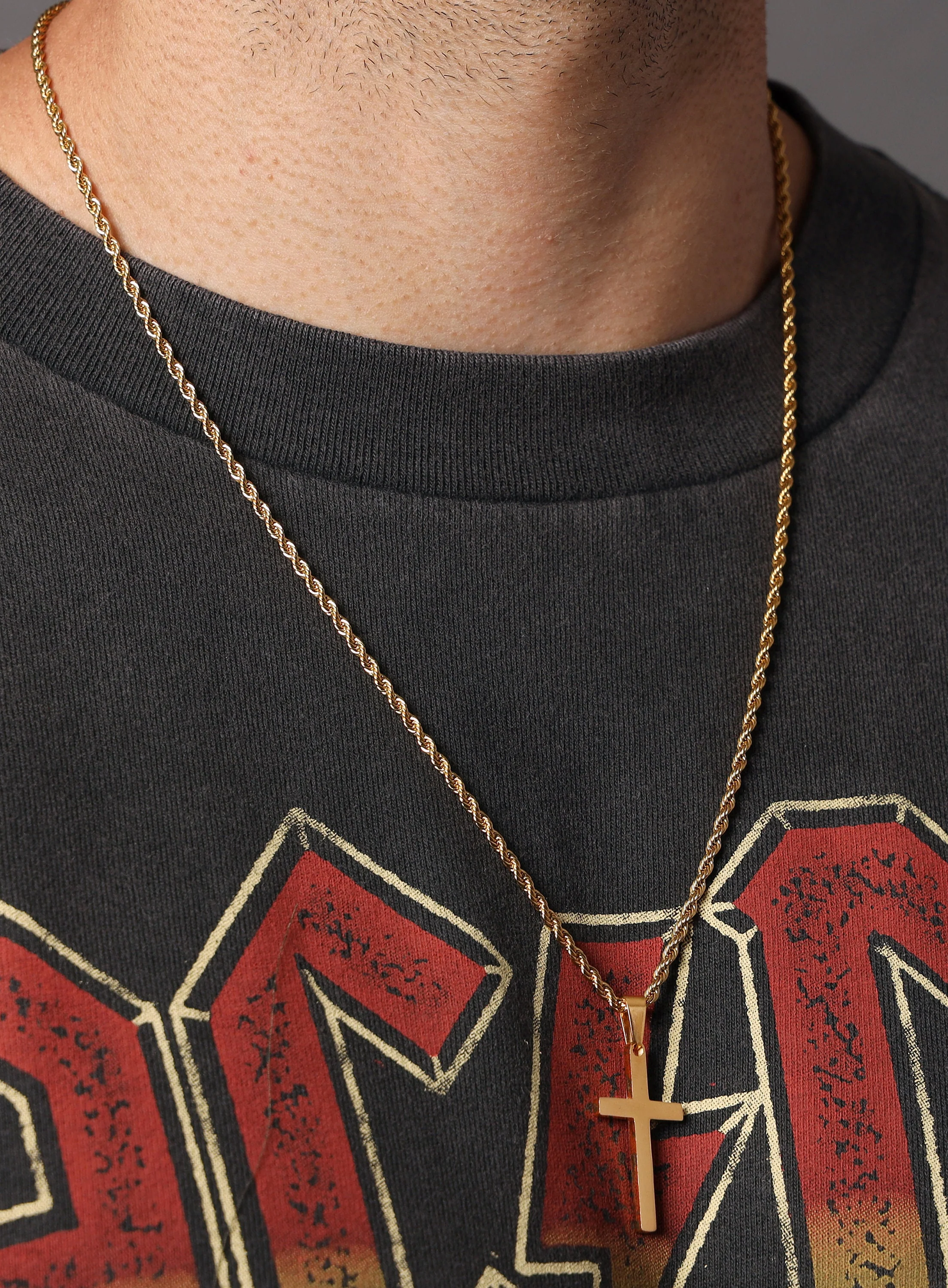Gold Cross Pendant Rope Chain for Men - Image 4