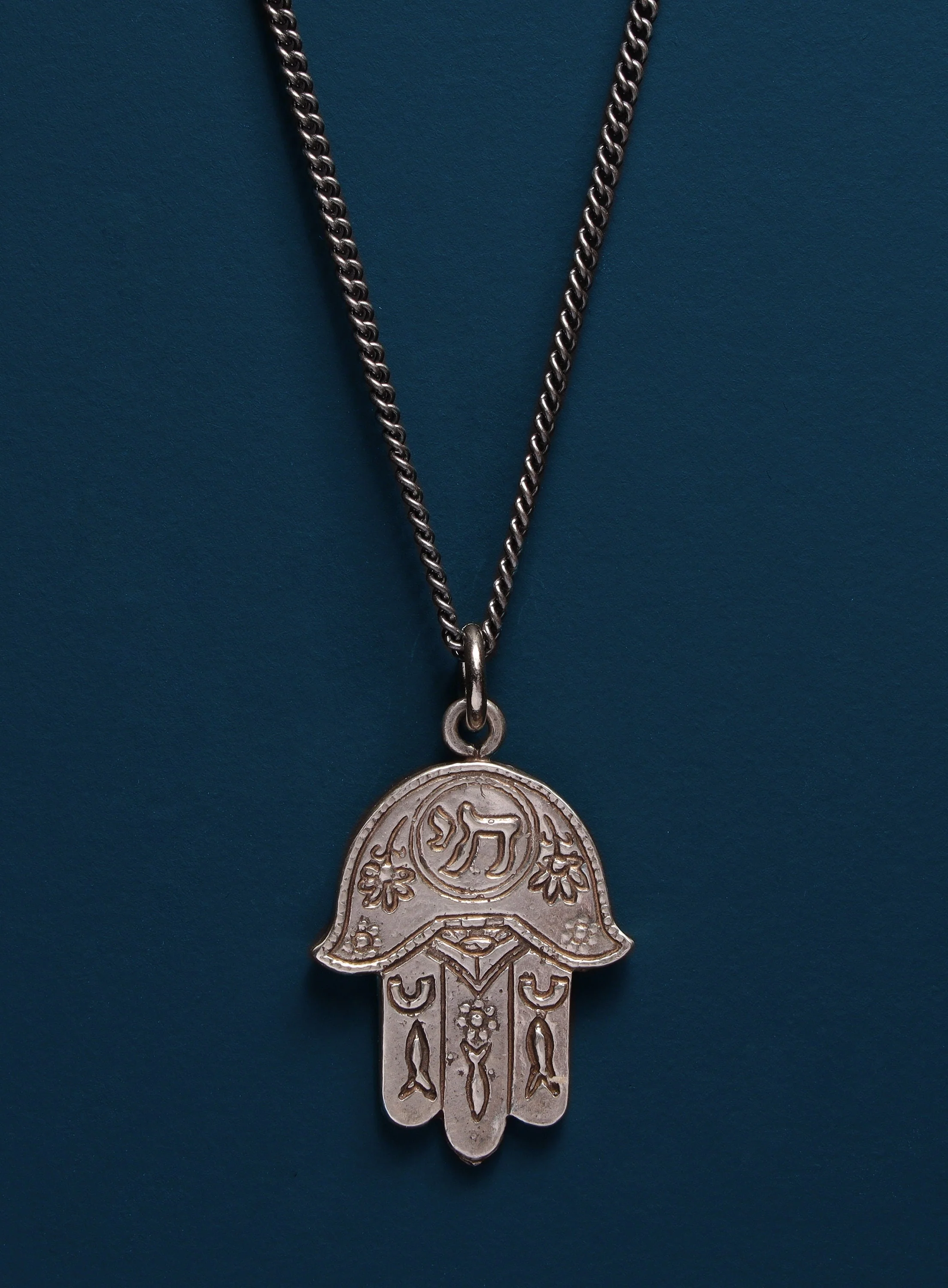 Hamsa Hand Necklace in 925 oxidized sterling silver