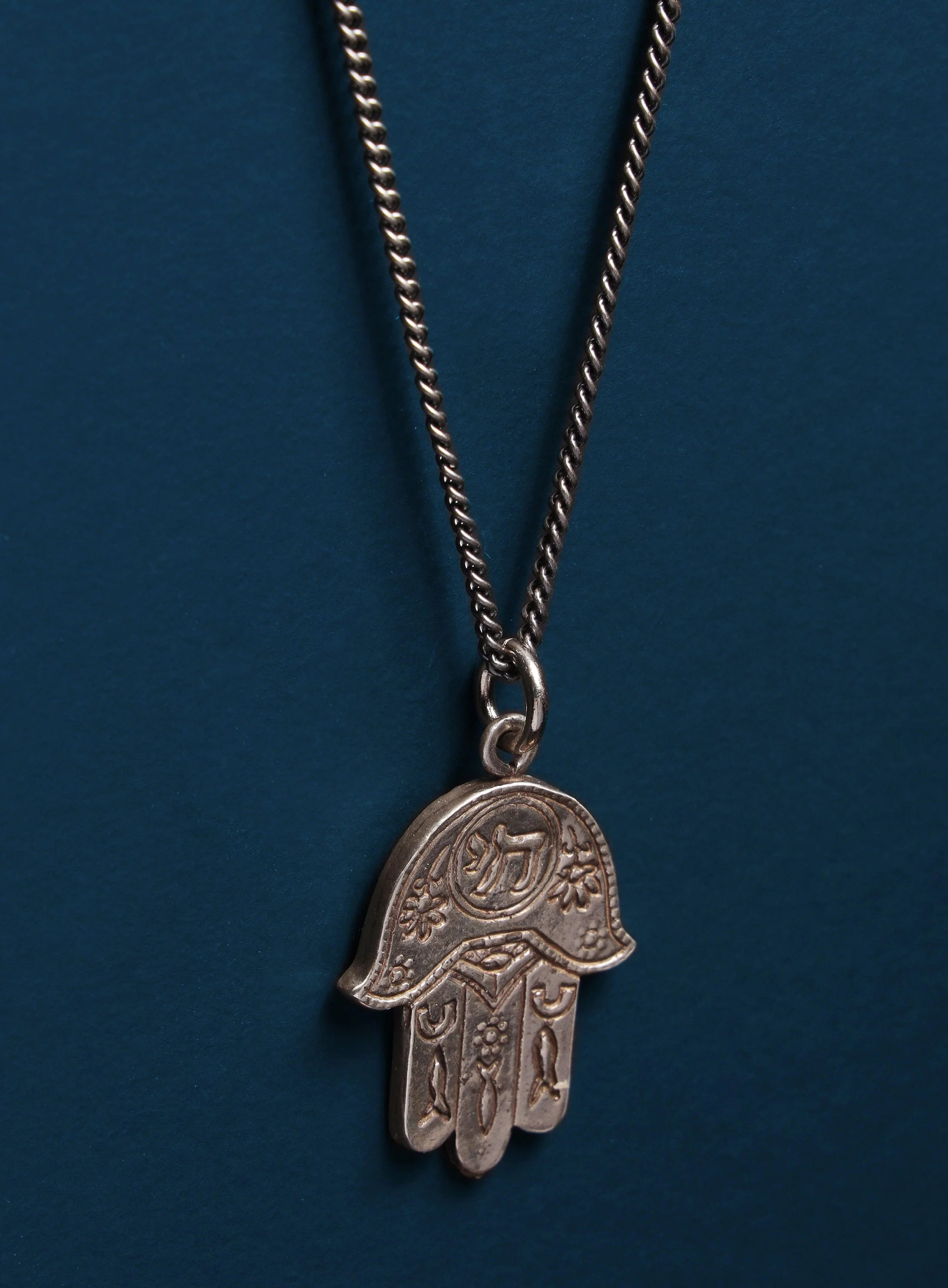 Hamsa Hand Necklace in 925 oxidized sterling silver - Image 4