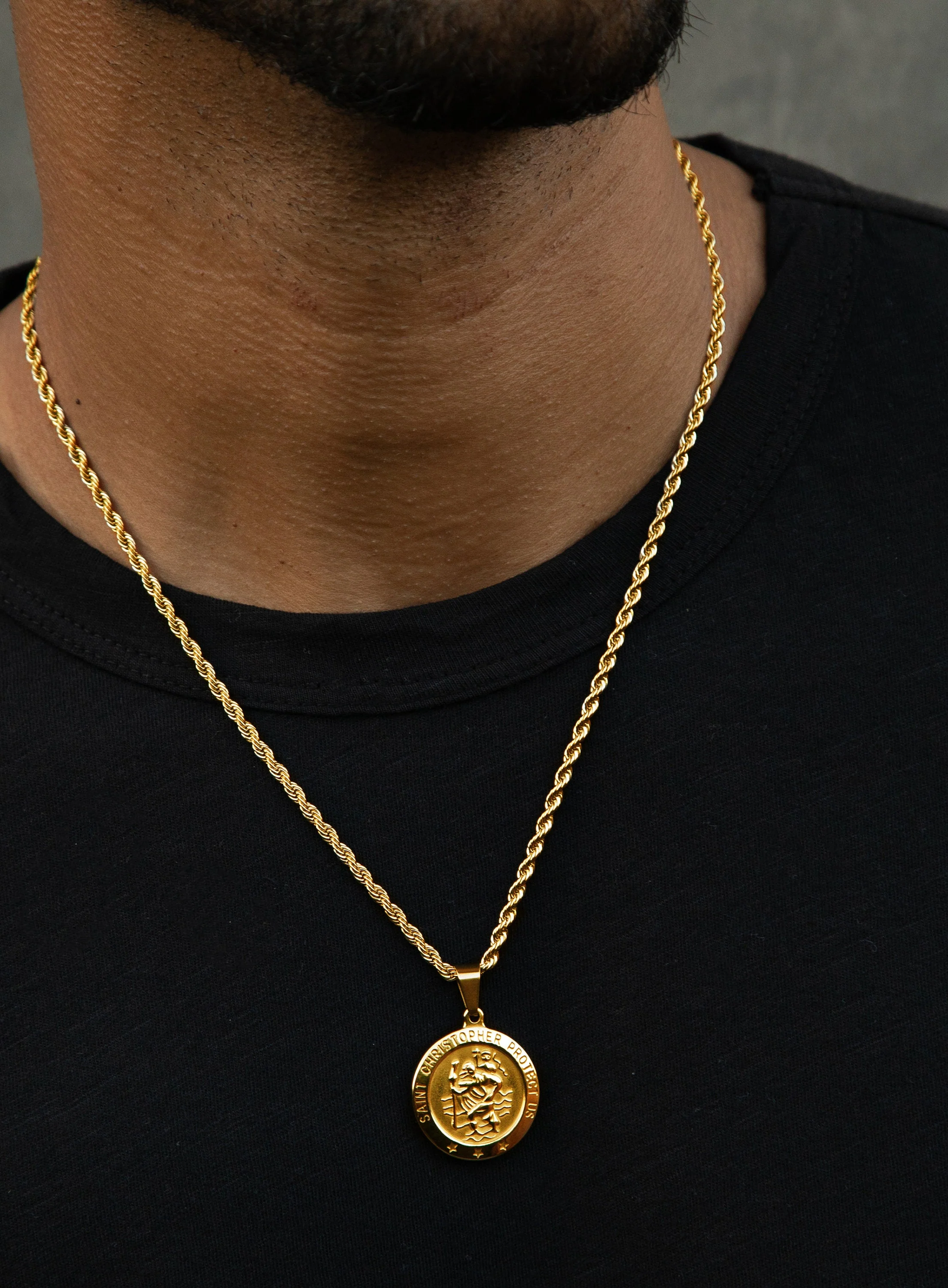 St. Christopher Round Medal on rope chain - Image 4