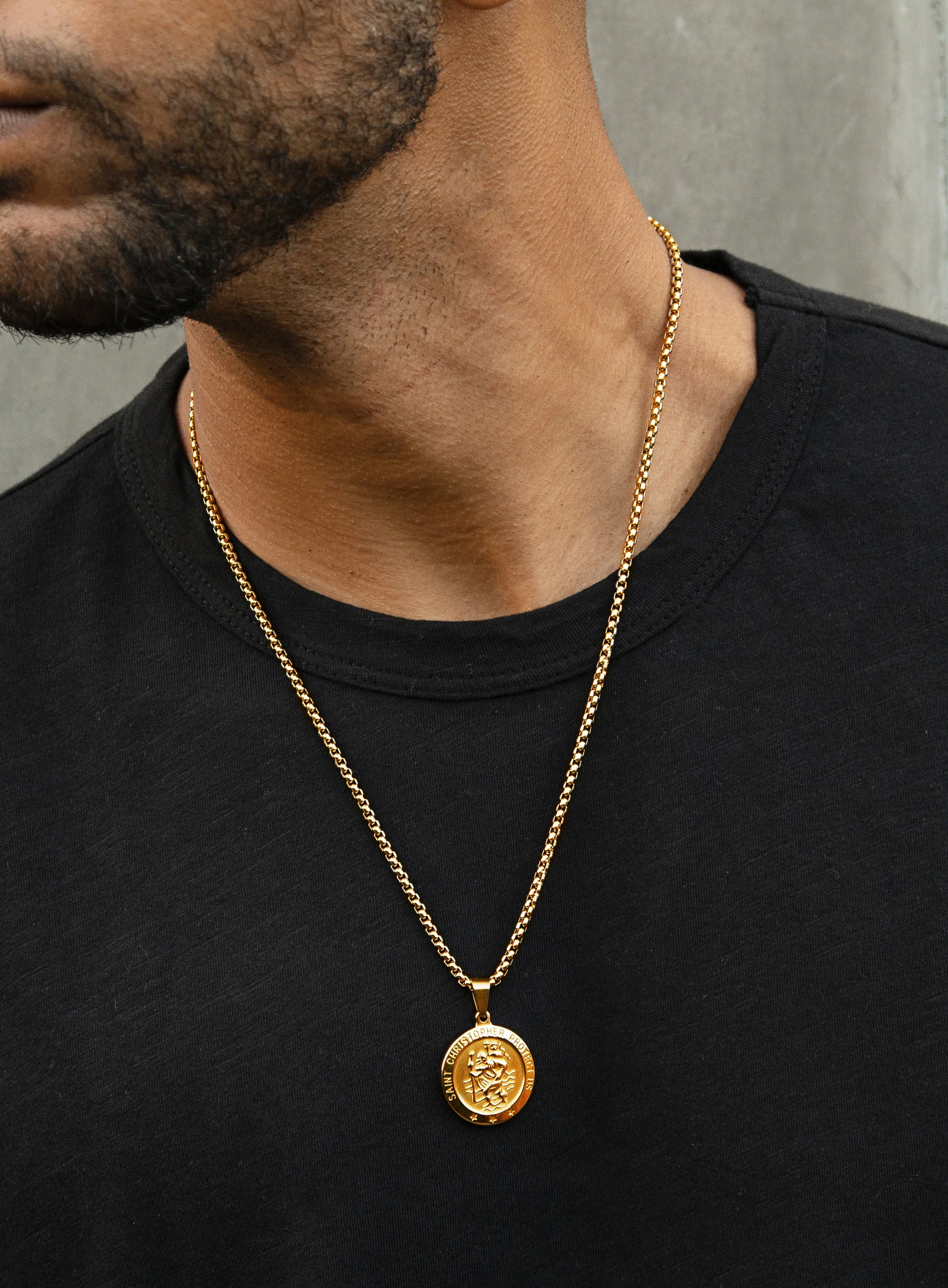 14k gold plated saint Christopher medal on round box chain - Image 5