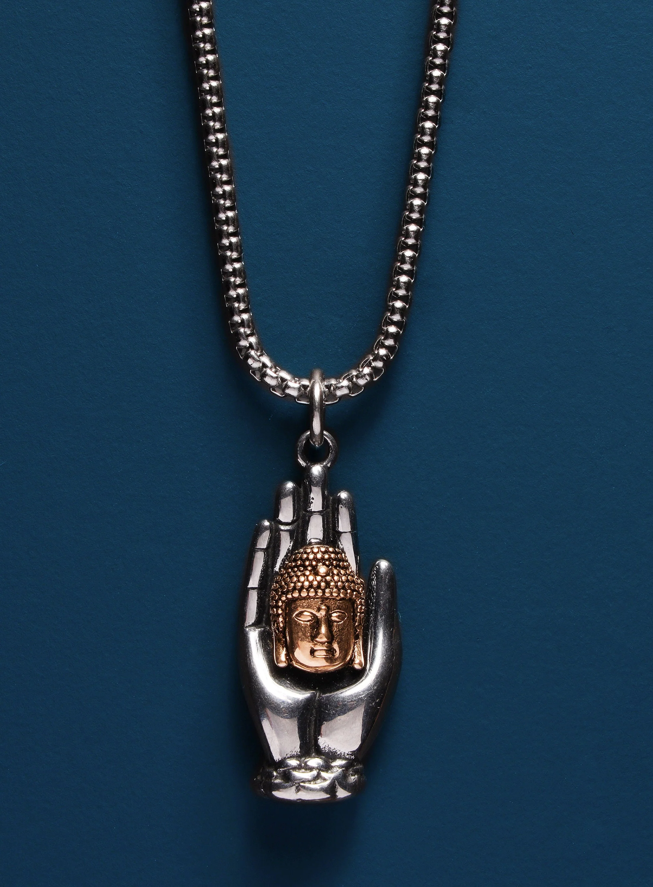 Buddha Palm Pendant Men's Necklace Gold and Silver