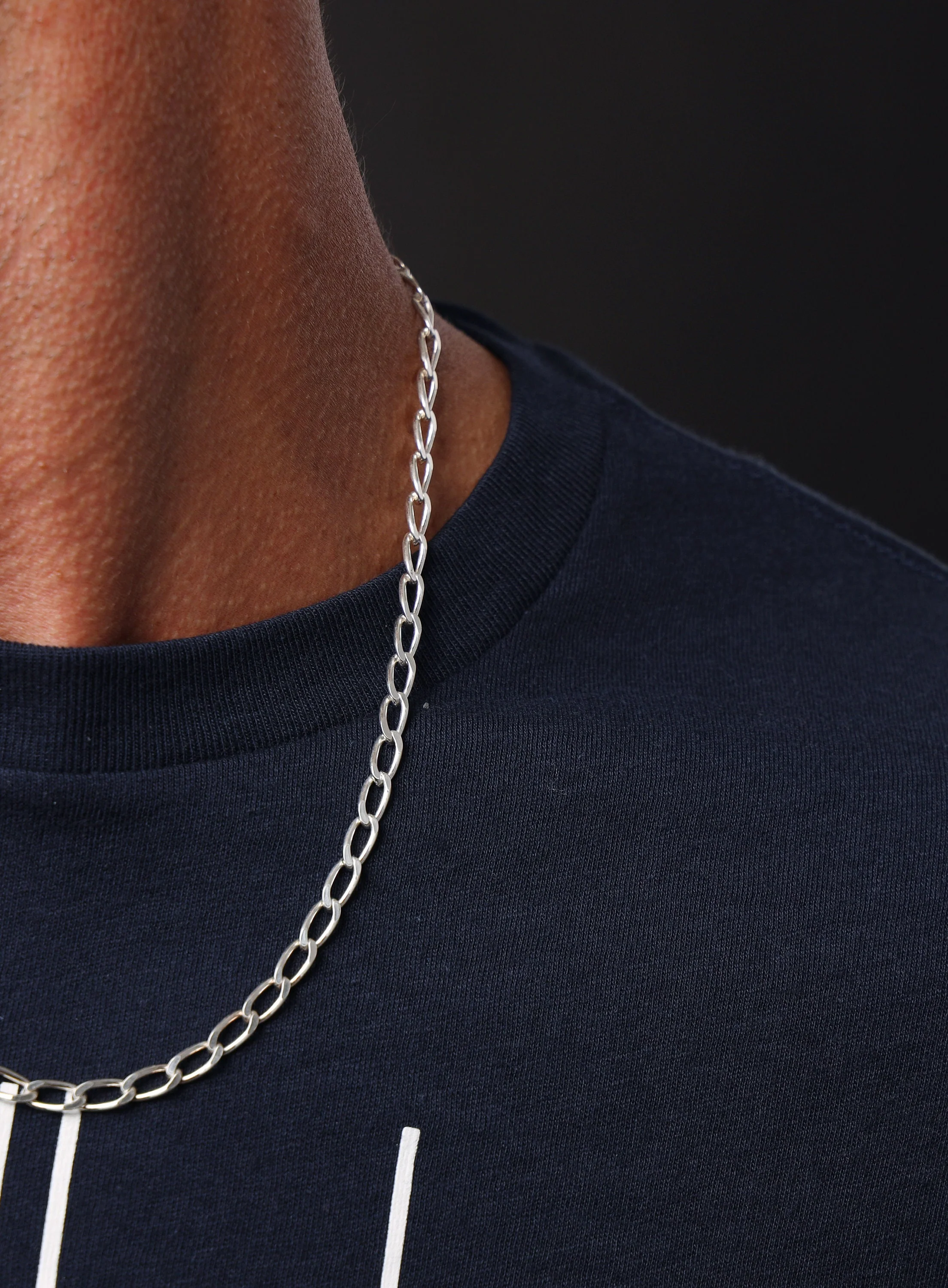 5mm Sterling Silver Oval Cable Bevel Chain Necklace for Men