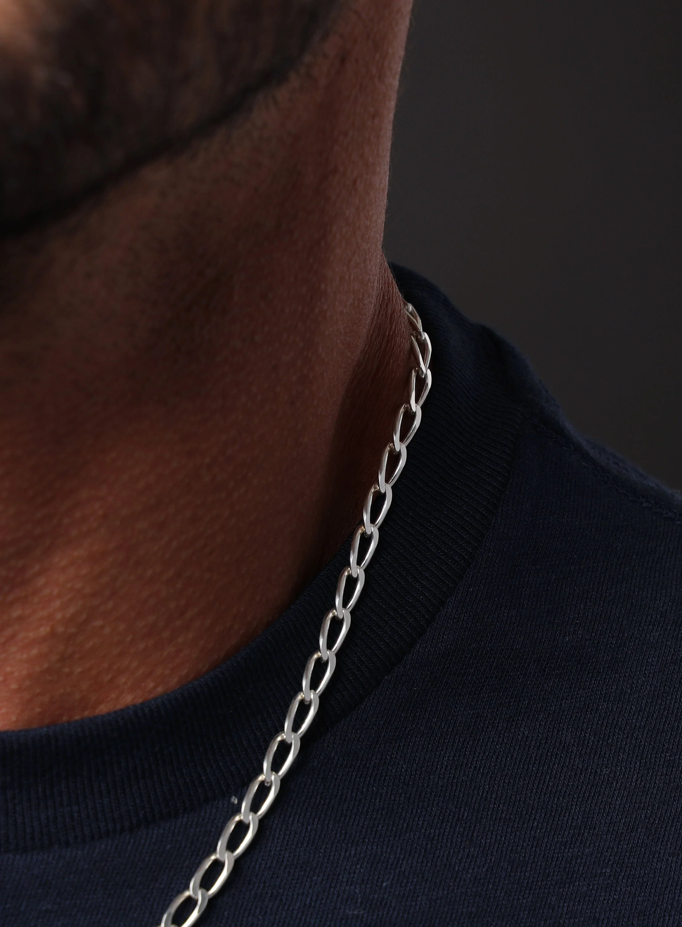 5mm Sterling Silver Oval Cable Bevel Chain Necklace for Men - Image 4