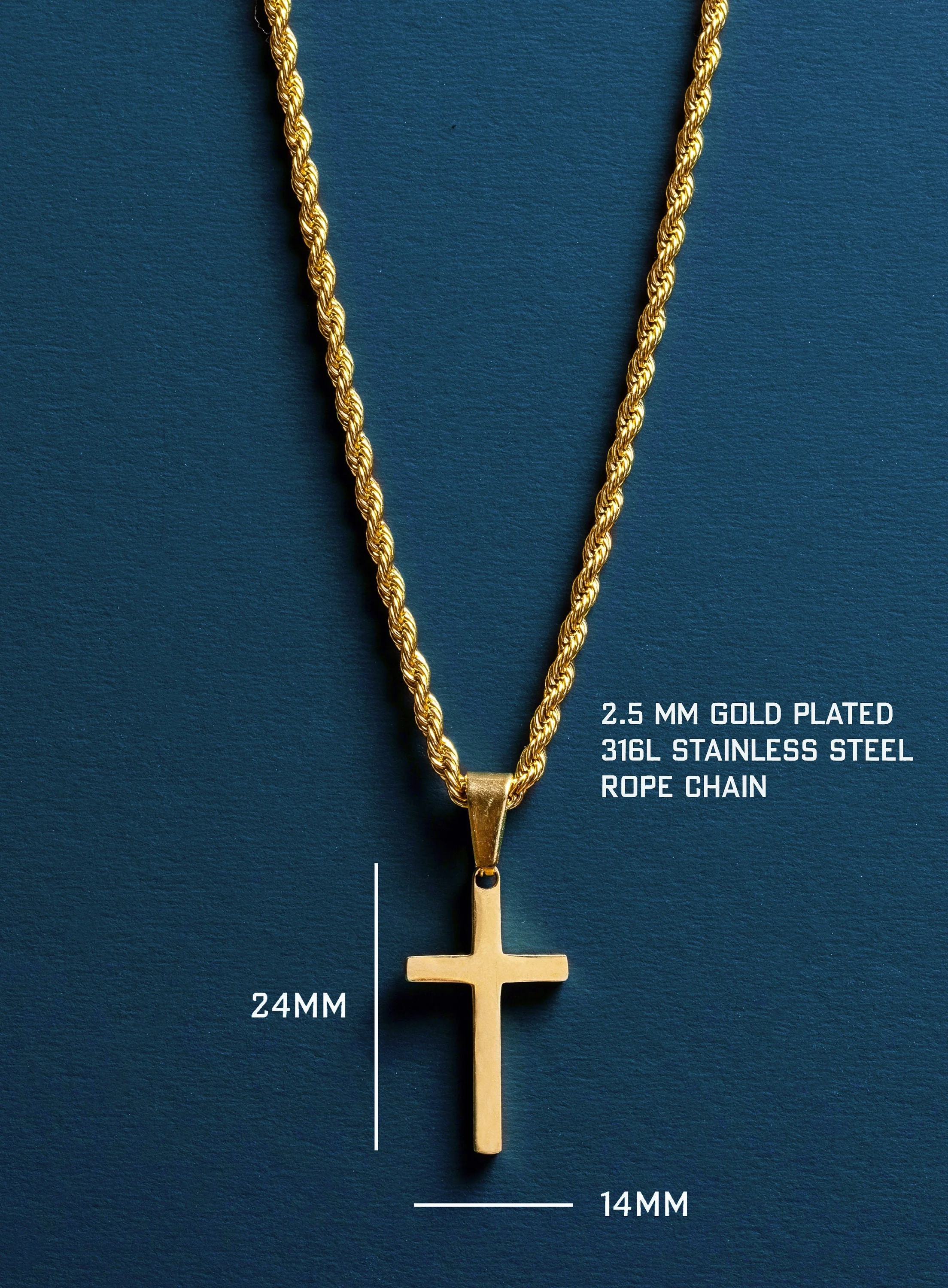 Gold Cross Pendant and Rope Chain for Men - Image 2