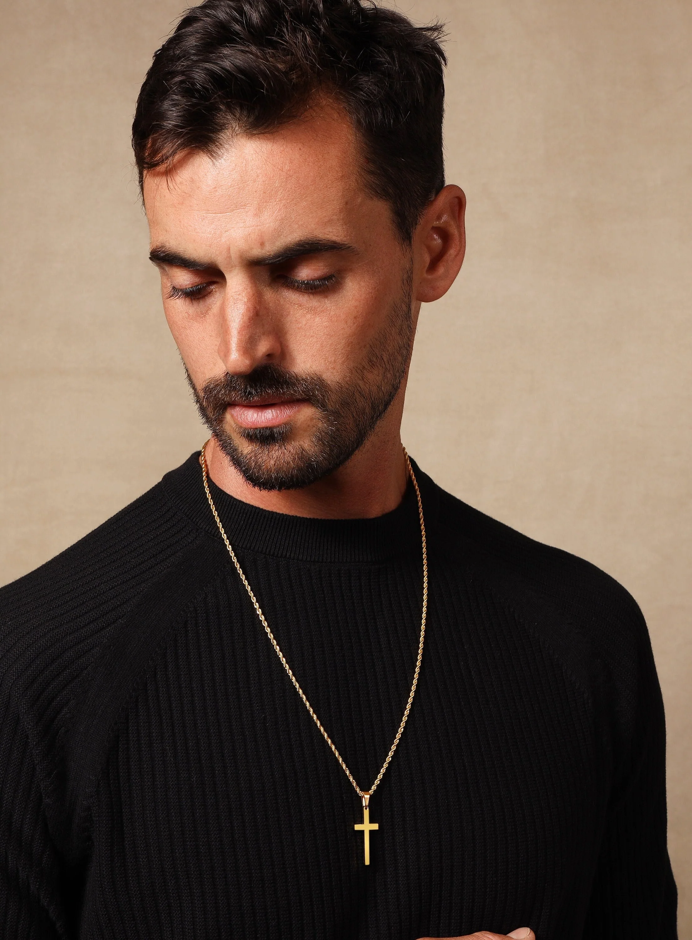 Large Gold Cross on Rope chain