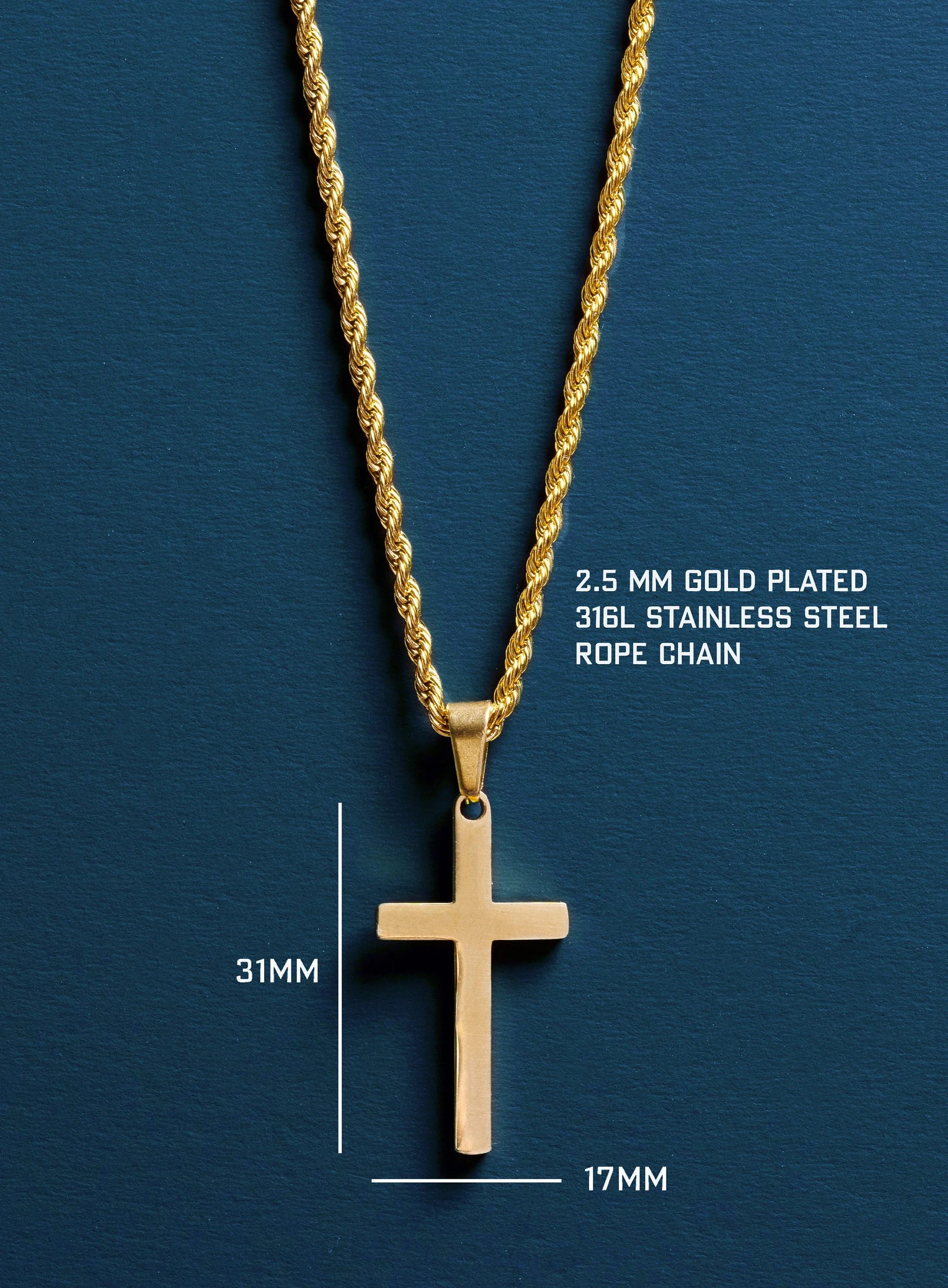 Large Gold Cross on Rope chain - Image 2